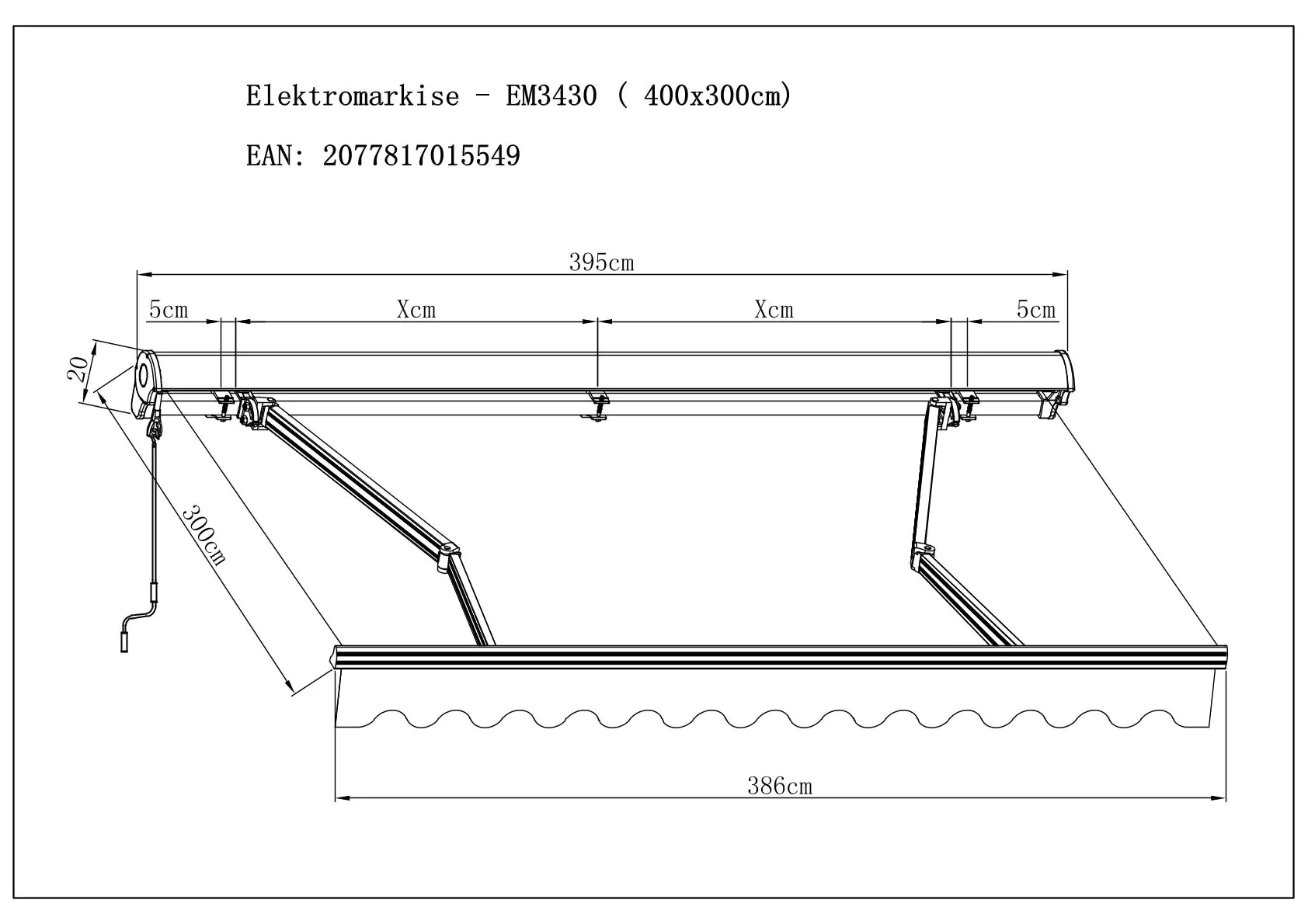 TrendLine Halbkassettenmarkise 4 x 3 m elektrisch grau-weiß gestreift