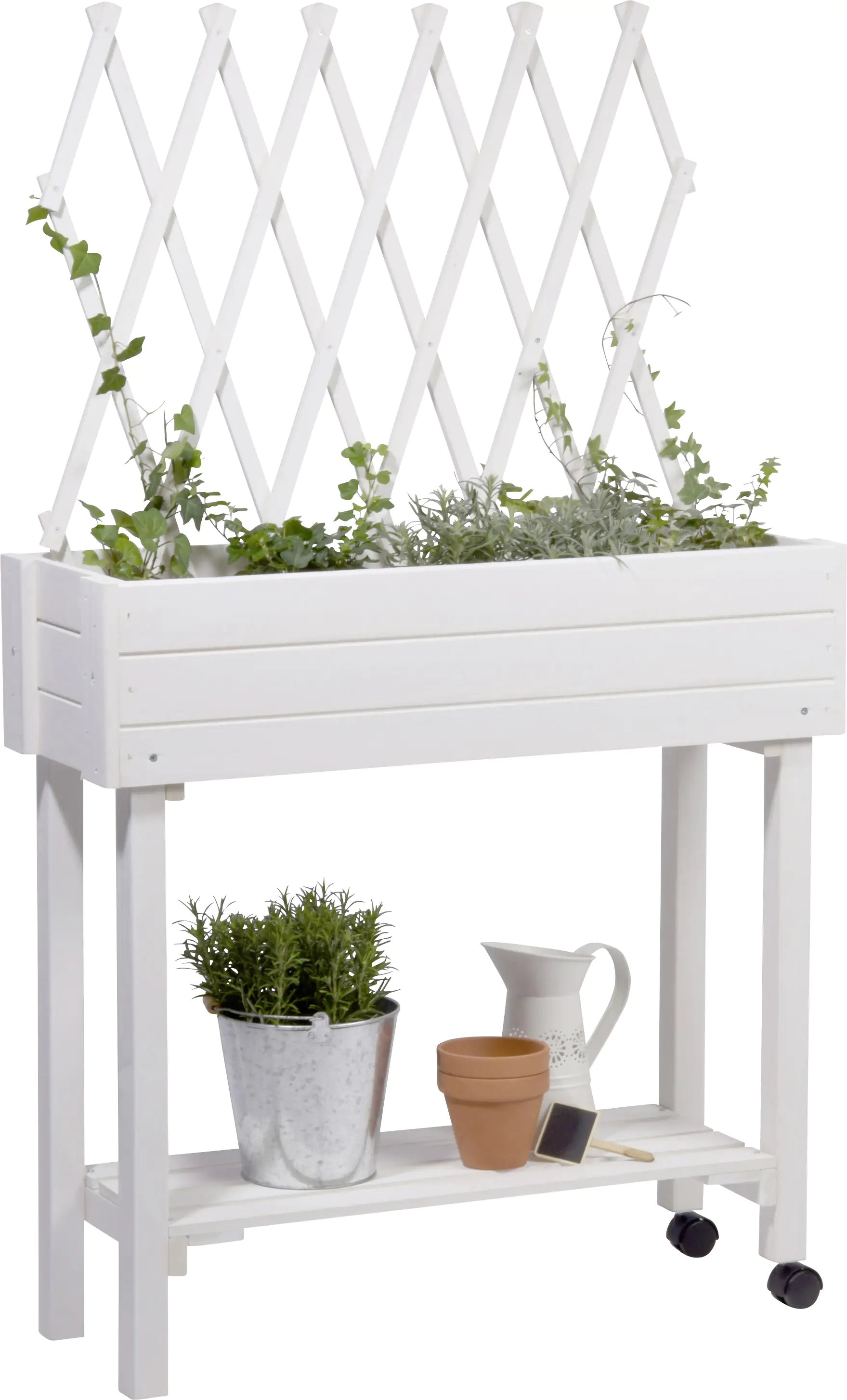 Dobar Rollbares Hochbeet mit Rankgitter weiß 79 x 28,5 x 130 cm