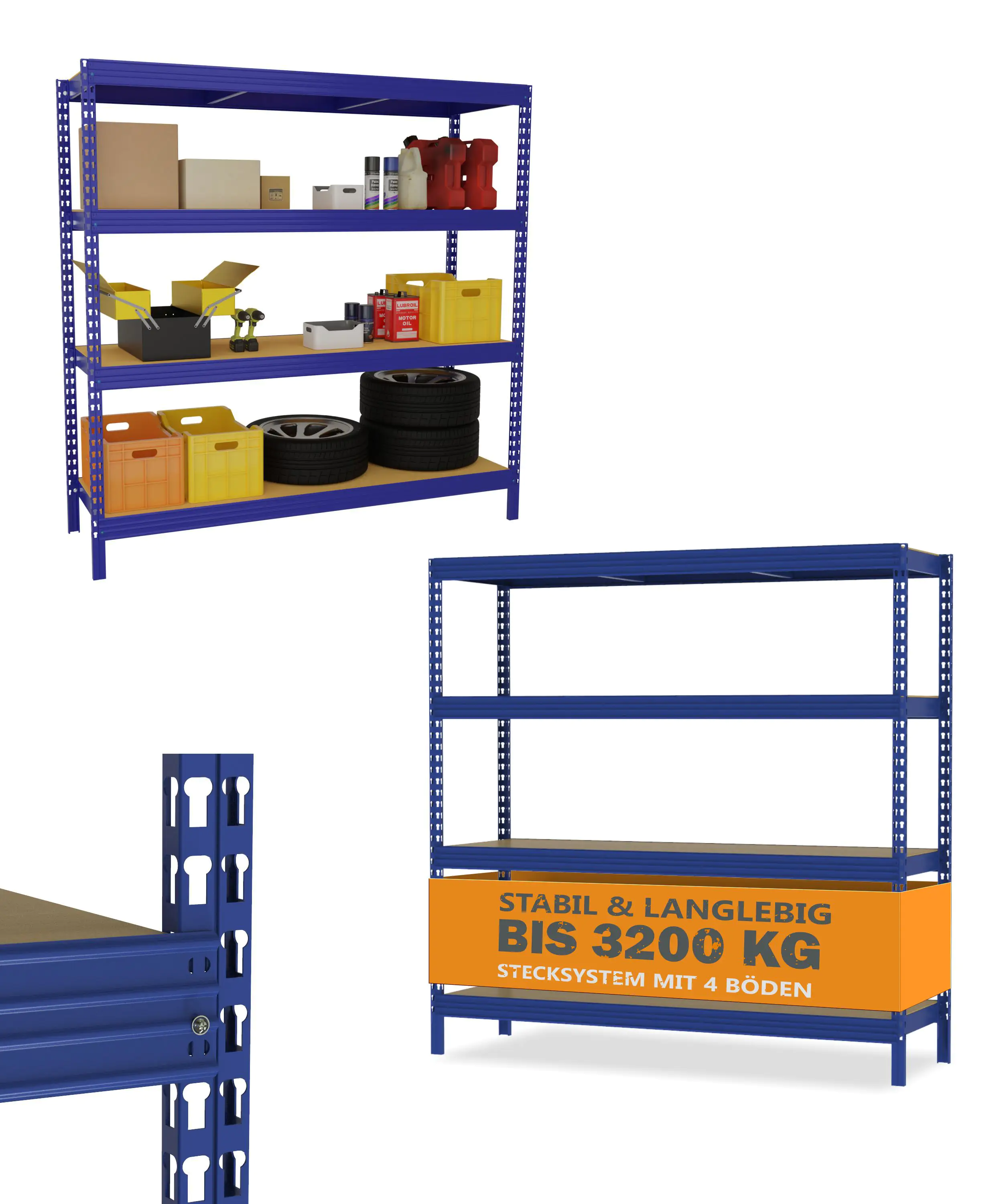 Schwerlastregal 200 x 200 x 60 cm 4 Holzböden 3200 kg Schwerlastregal 200 x 200 x 60 cm 4 Holzböden 3200 kg