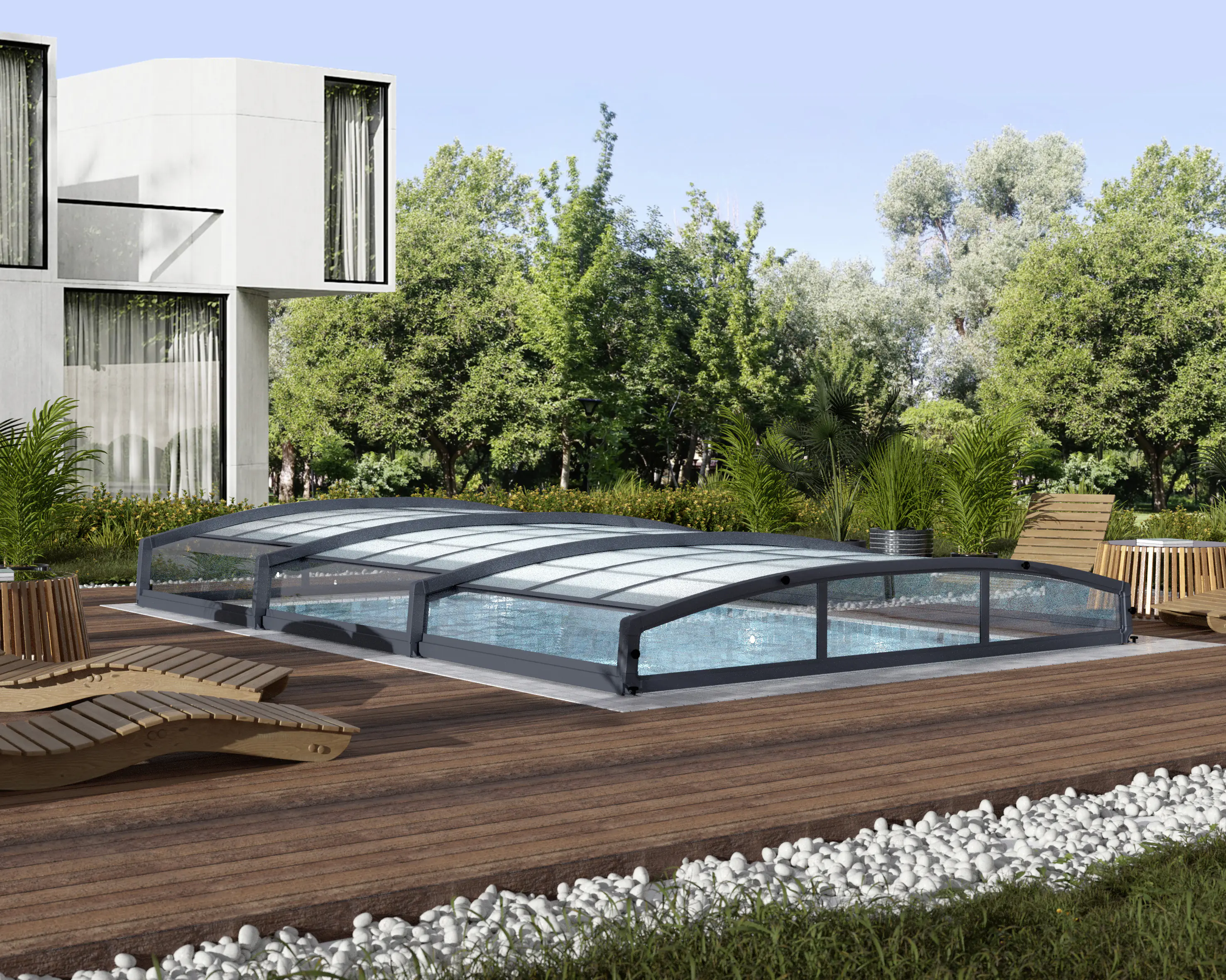 Canopia Poolüberdachung Majorca, 6,70 x 4,57, grau Aluminiumrahmen mit Polycarbonatplatten