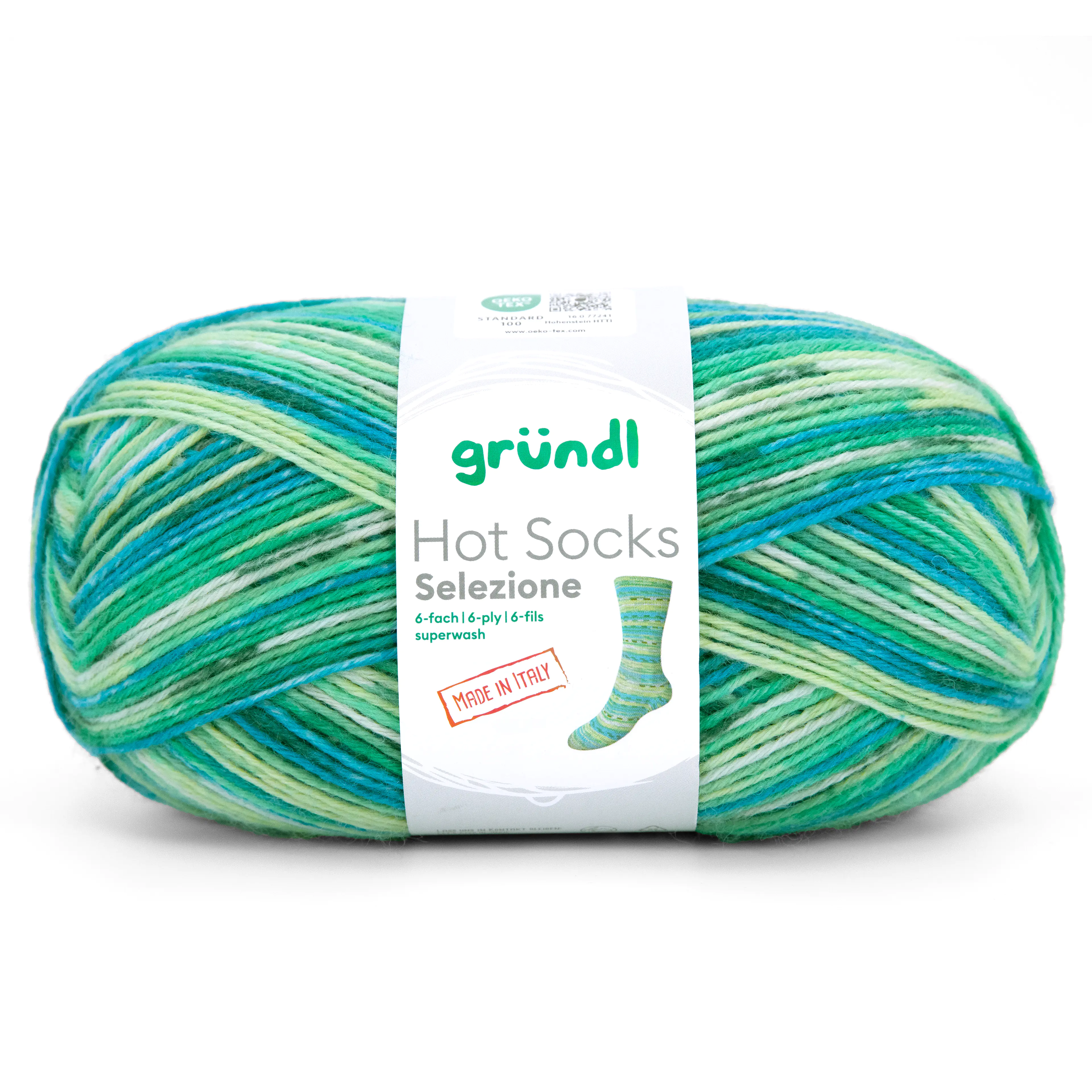 Gründl Sockenwolle Hot Socks 150 g 6-fach, türkisblau-lindgrün-bermudablau