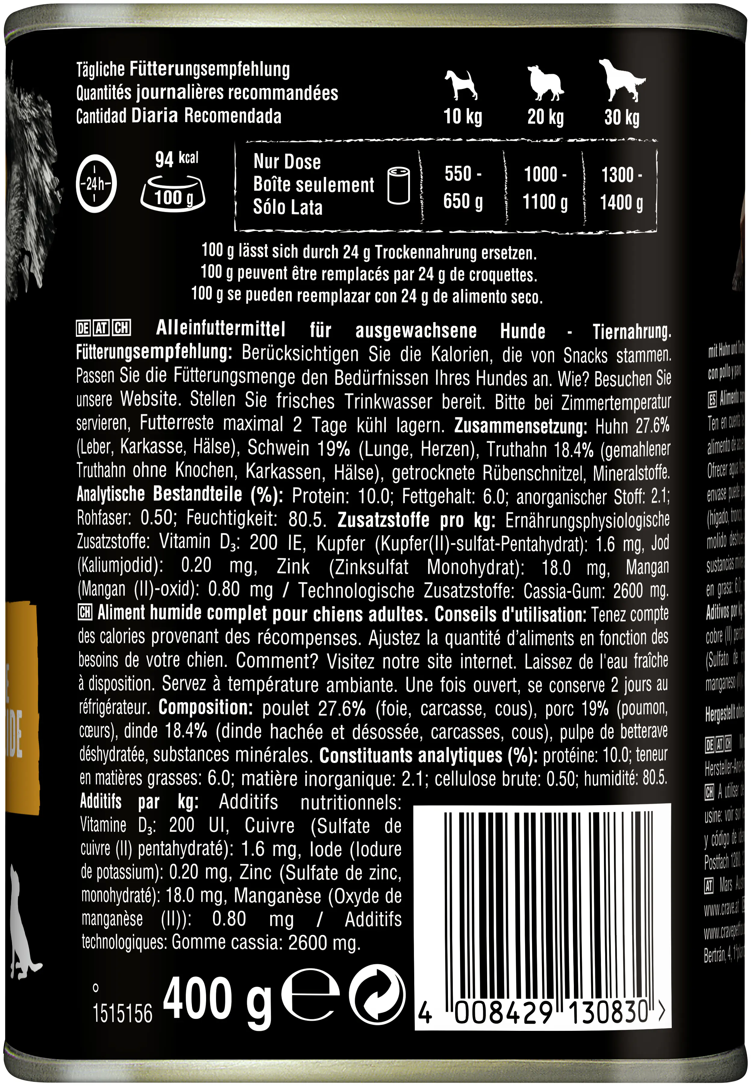 Crave Adult mit Huhn und Truthahn Hundefutter 400 g