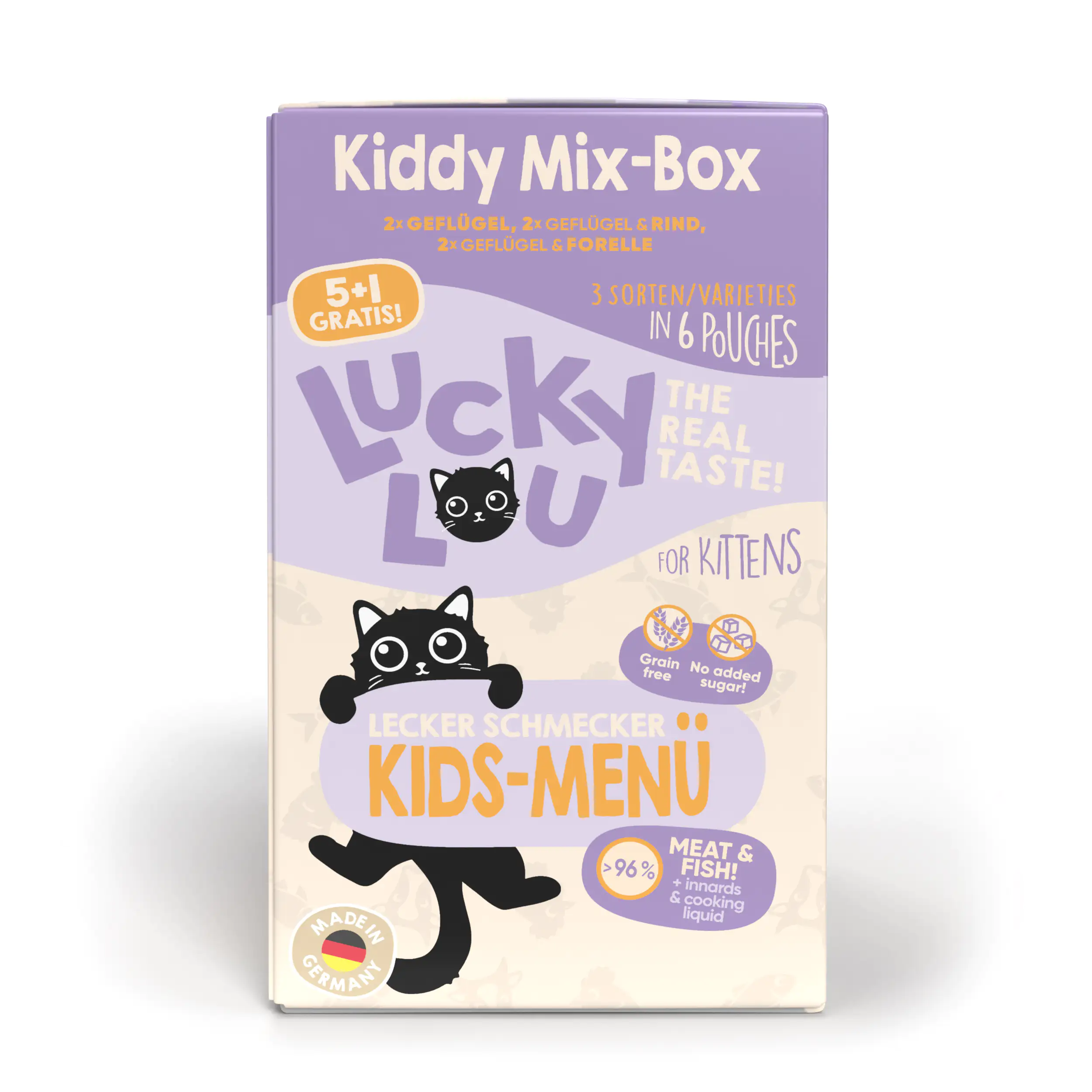 Lucky Lou Kittenfutter Geflügel, Rind, Forelle 6 x 125 g 
