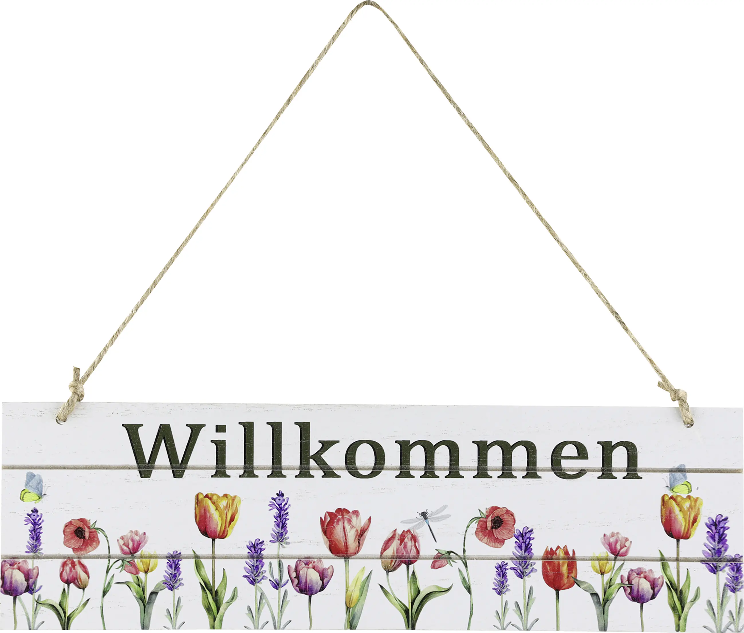 Türschild Willkommen mit Tulpenmotiv Holz 29,5 x 9 cm bunt