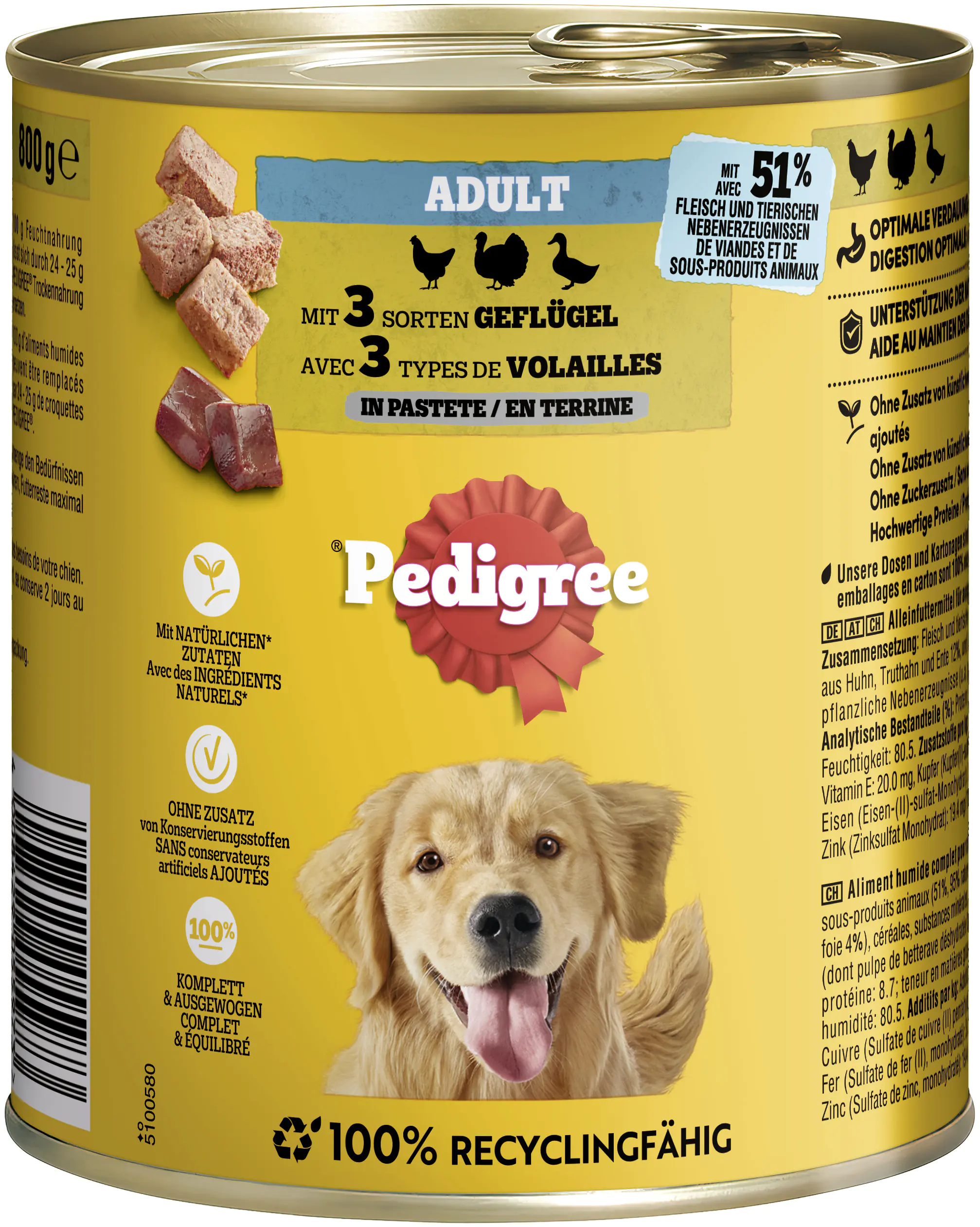Pedigree Hundefutter Classic 800 g mit 3 Sorten Geflügel Pedigree Hundefutter Classic 800 g mit 3 Sorten Geflügel