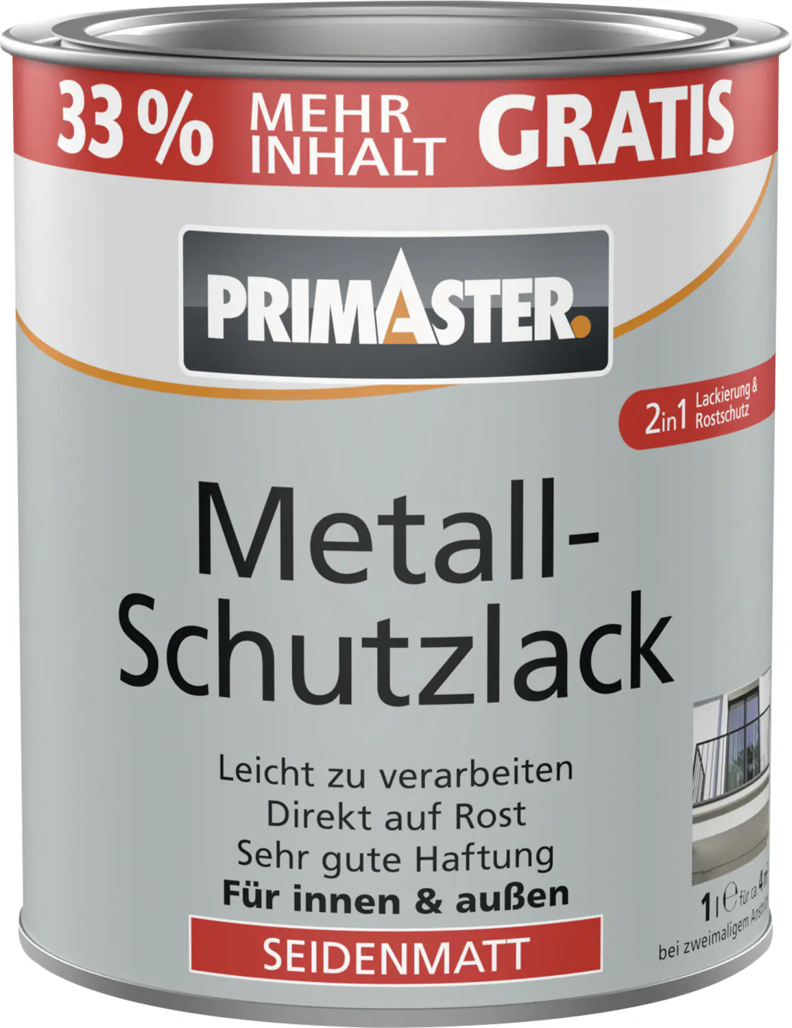 Primaster Metall-Schutzlack 1 L silbergrau seidenmatt + 33% gratis