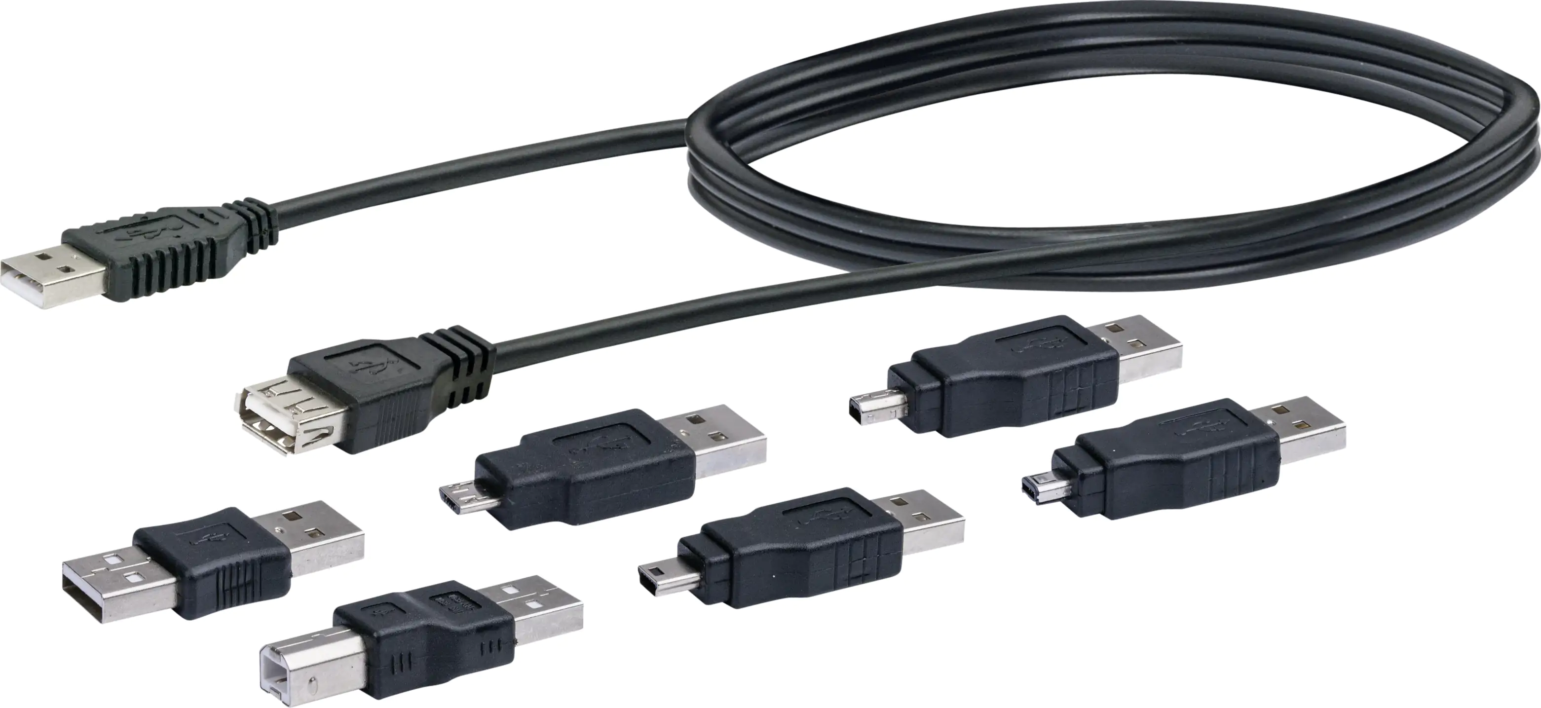 4004005124903_1058570 Schwaiger USB 2.0 Anschlusskabel Set CAUSET 531 7-teilig schwarz, 1,5 m