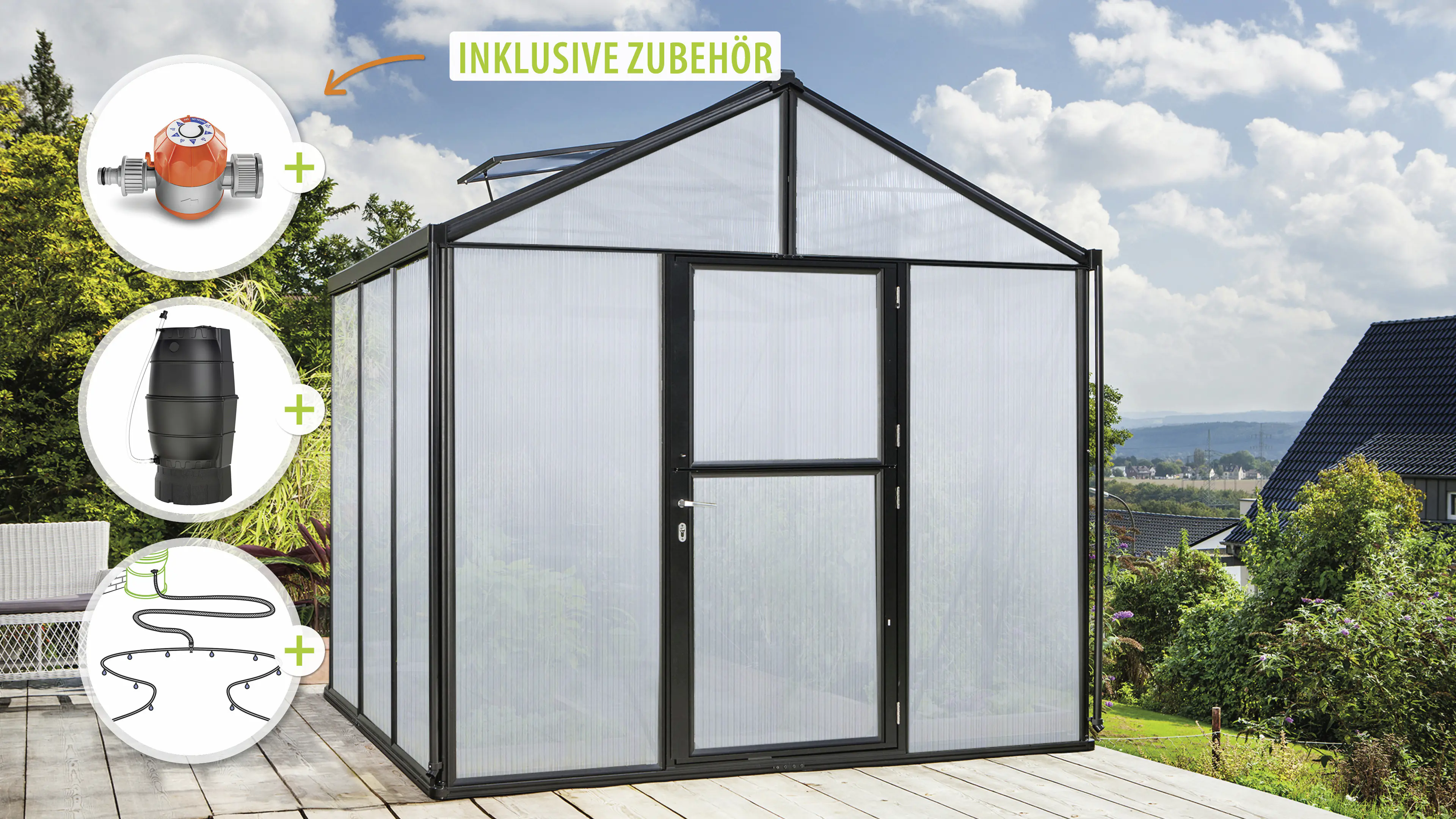 Vitavia Gewächshaus-Set Zeus 6200 HKP 16 mm schwarz 266 x 249 cm 