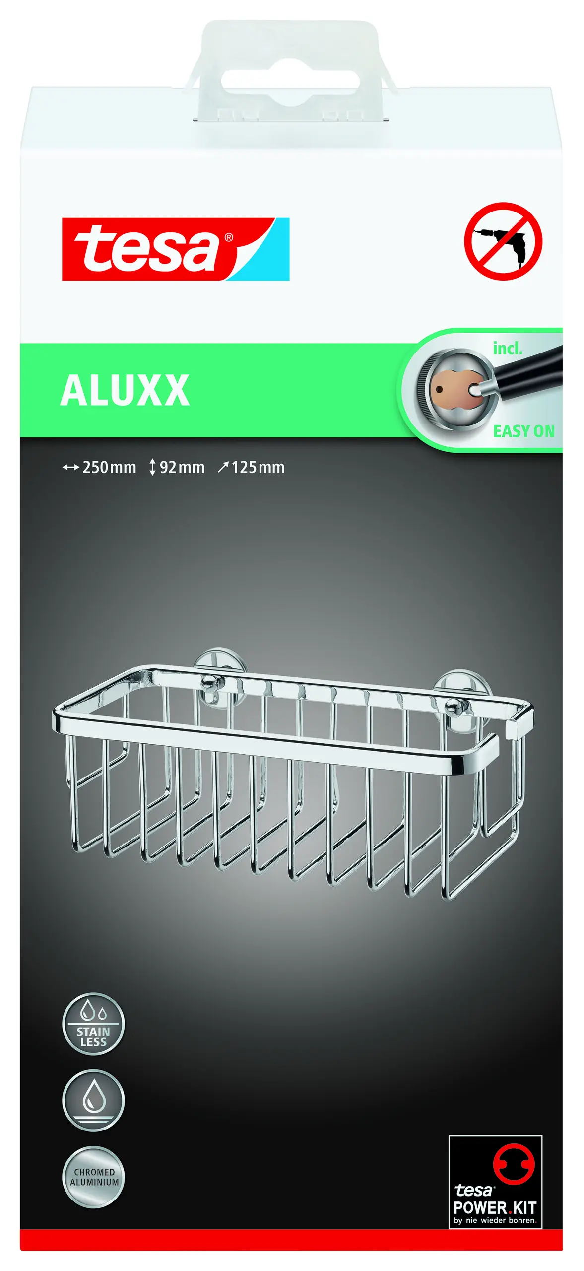 tesa Duschkorb Aluxx zum Kleben viereckig 1 Ablage verchromt 25 cm