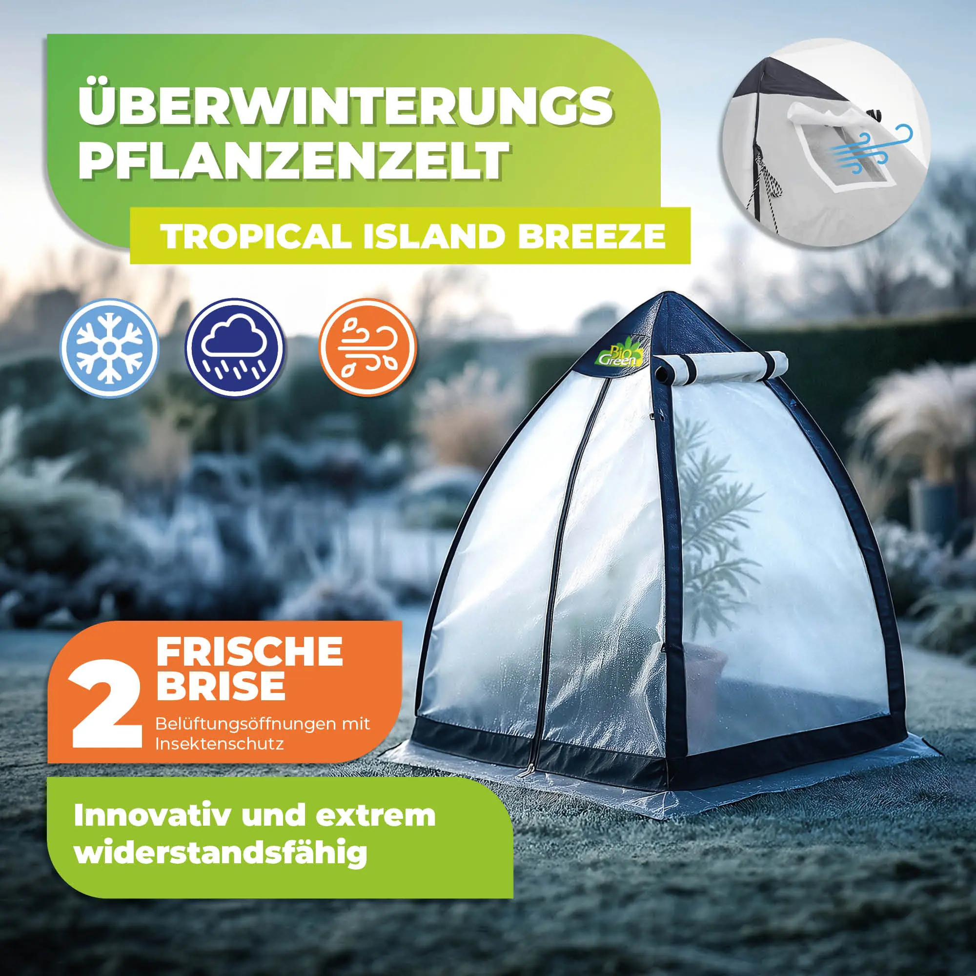 Biogreen Überwinterungszelt "Tropical Island Breeze XL" für Pflanzen H 280 x Ø 340 cm