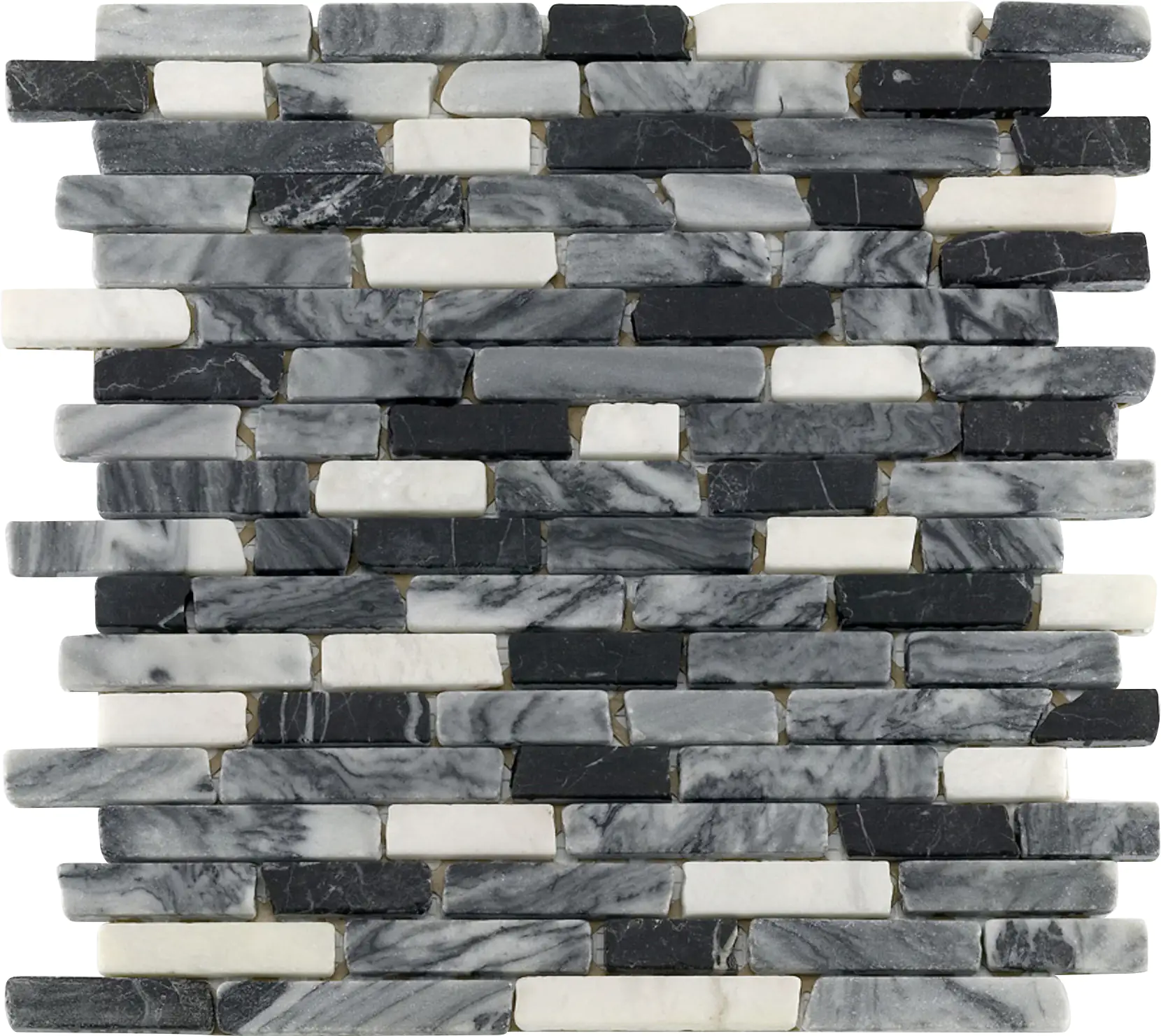 Mosaikfliese Marmor Stäbchen 30 x 30 cm schwarz-grau