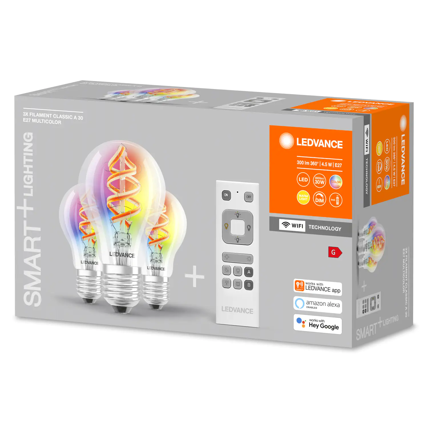 Ledvance LED Leuchtmittel Smart+ WiFi 3er Set E27, RGBW, Kolbenform, 4,5 W