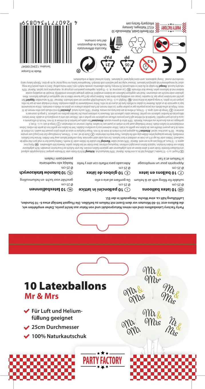 Luftballons Mr & Mrs Latex weiß 10 Stück