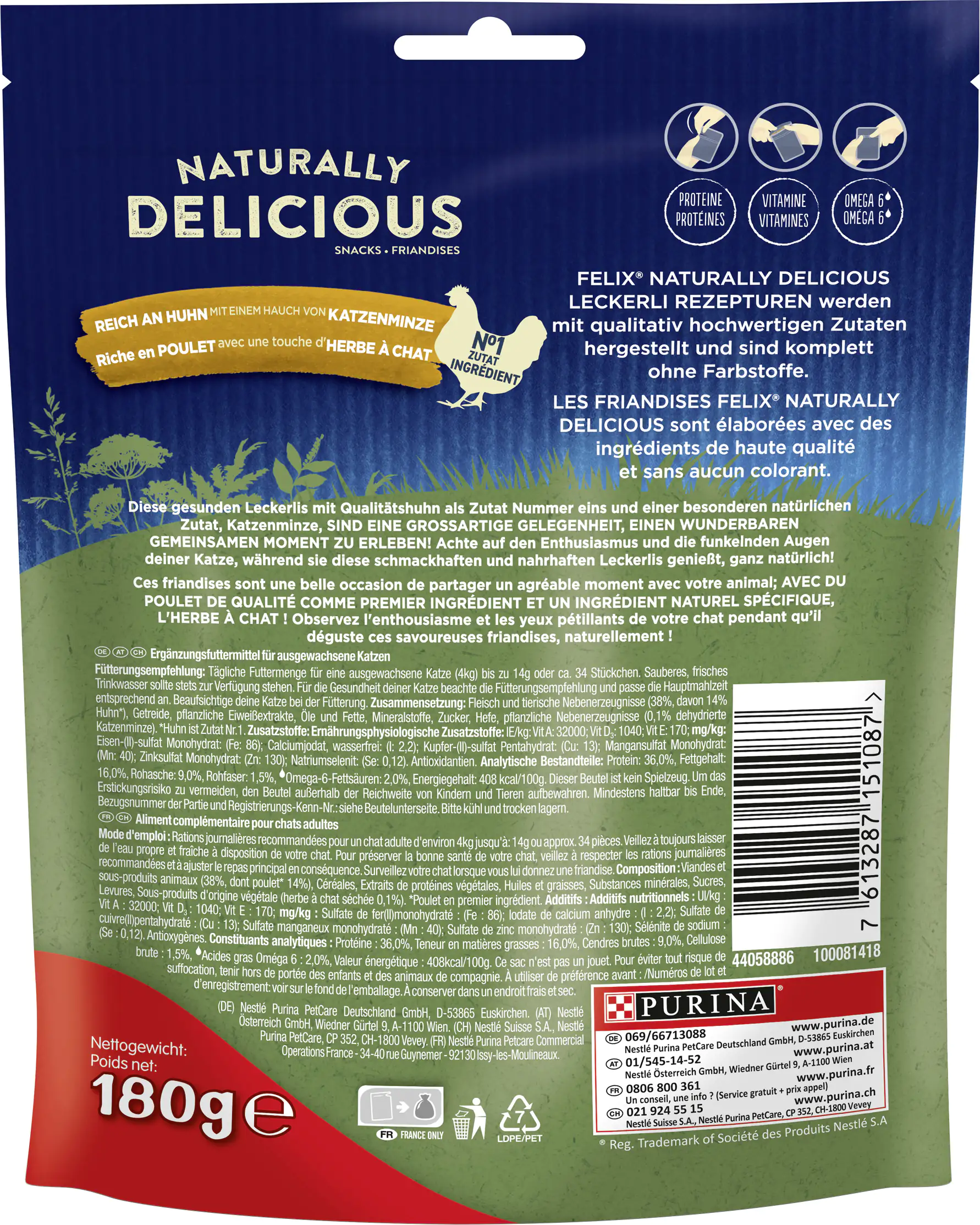 Felix Naturally Delicious Huhn mit einem Hauch von Katzenminze 180 g