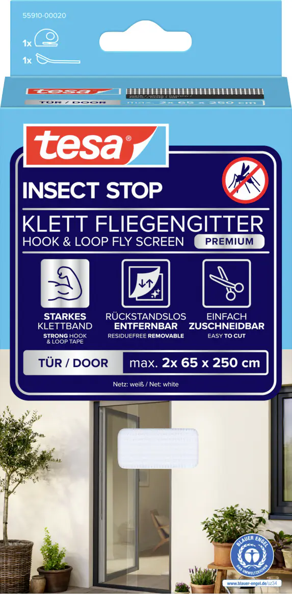 tesa Insektenschutz-Klettbandsystem 2 x (0,65 m x 2,5 m) weiß