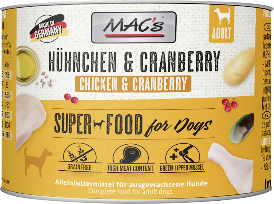 Macs Dog Hundenassfutter Adult getreidefrei 200 g Hühnchen & Cranberry