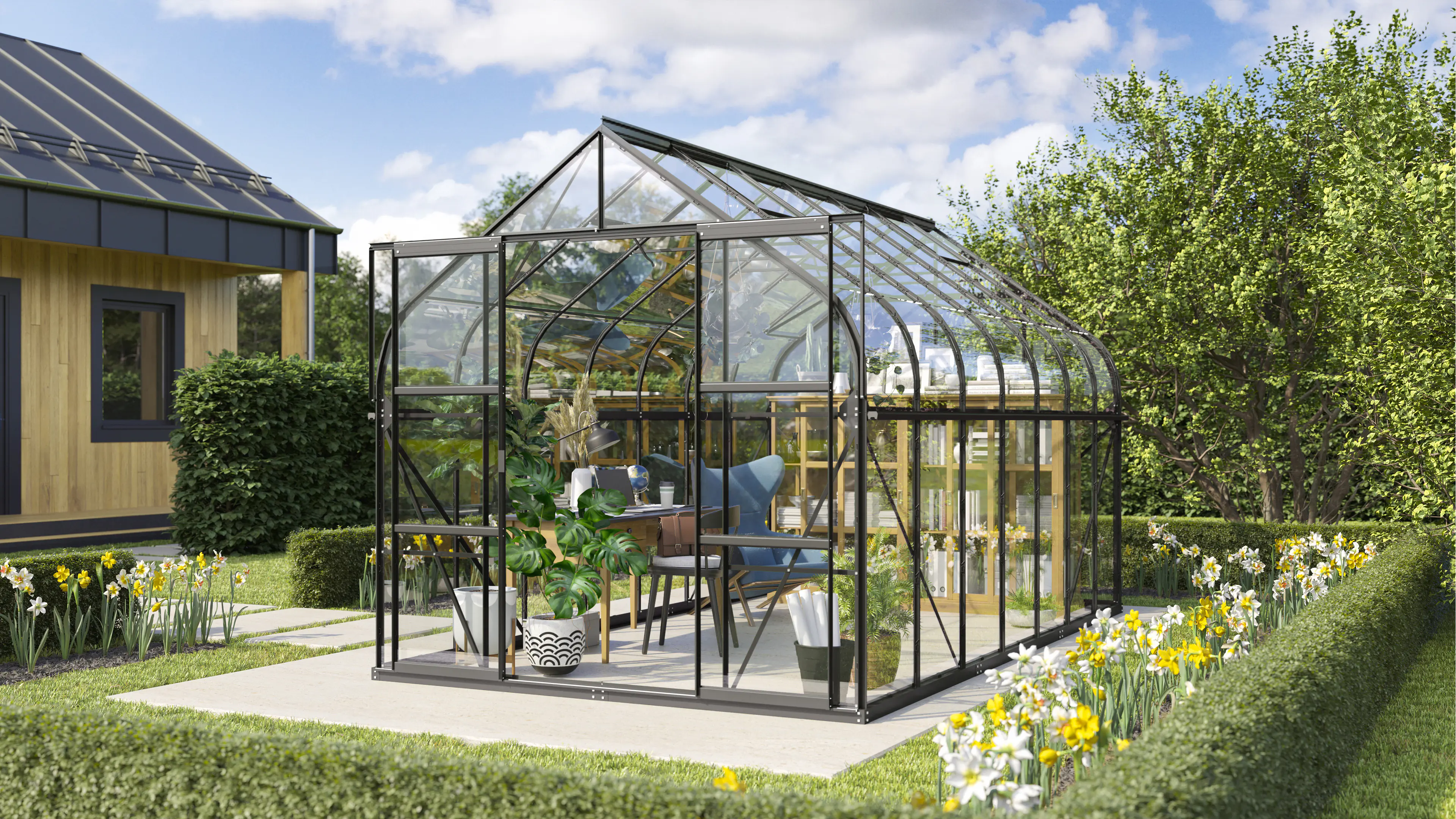 Vitavia Gewächshaus-Set-Set Dione 11500 ESG 3 mm schwarz 254 x 441 cm