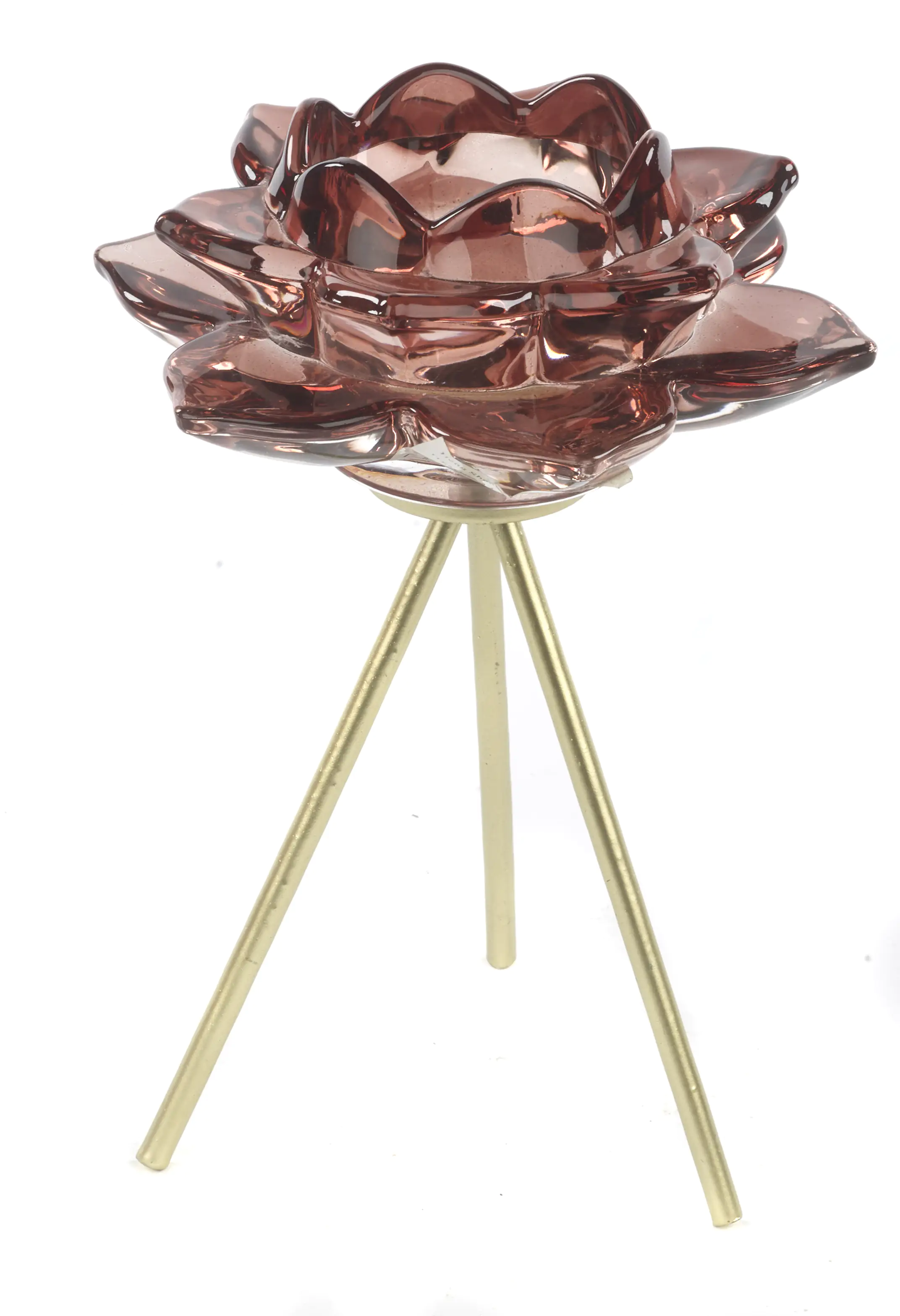 TrendLine Teelichthalter Glas 17,5 cm rose gold Seerose