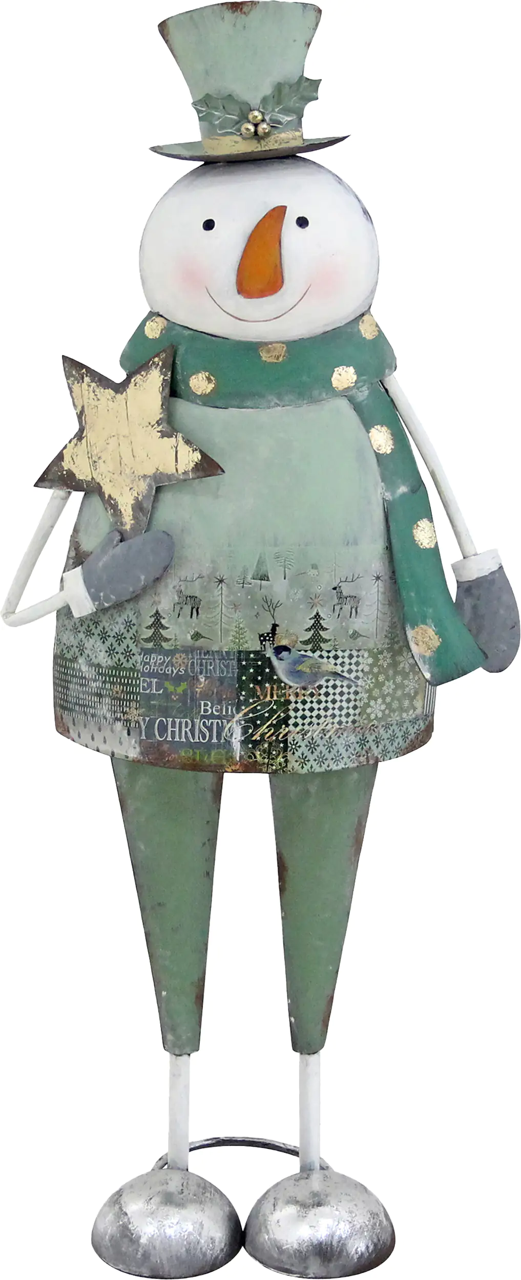 TrendLine Dekofigur Metall Schneemann 63 x 27 cm grün-weiß