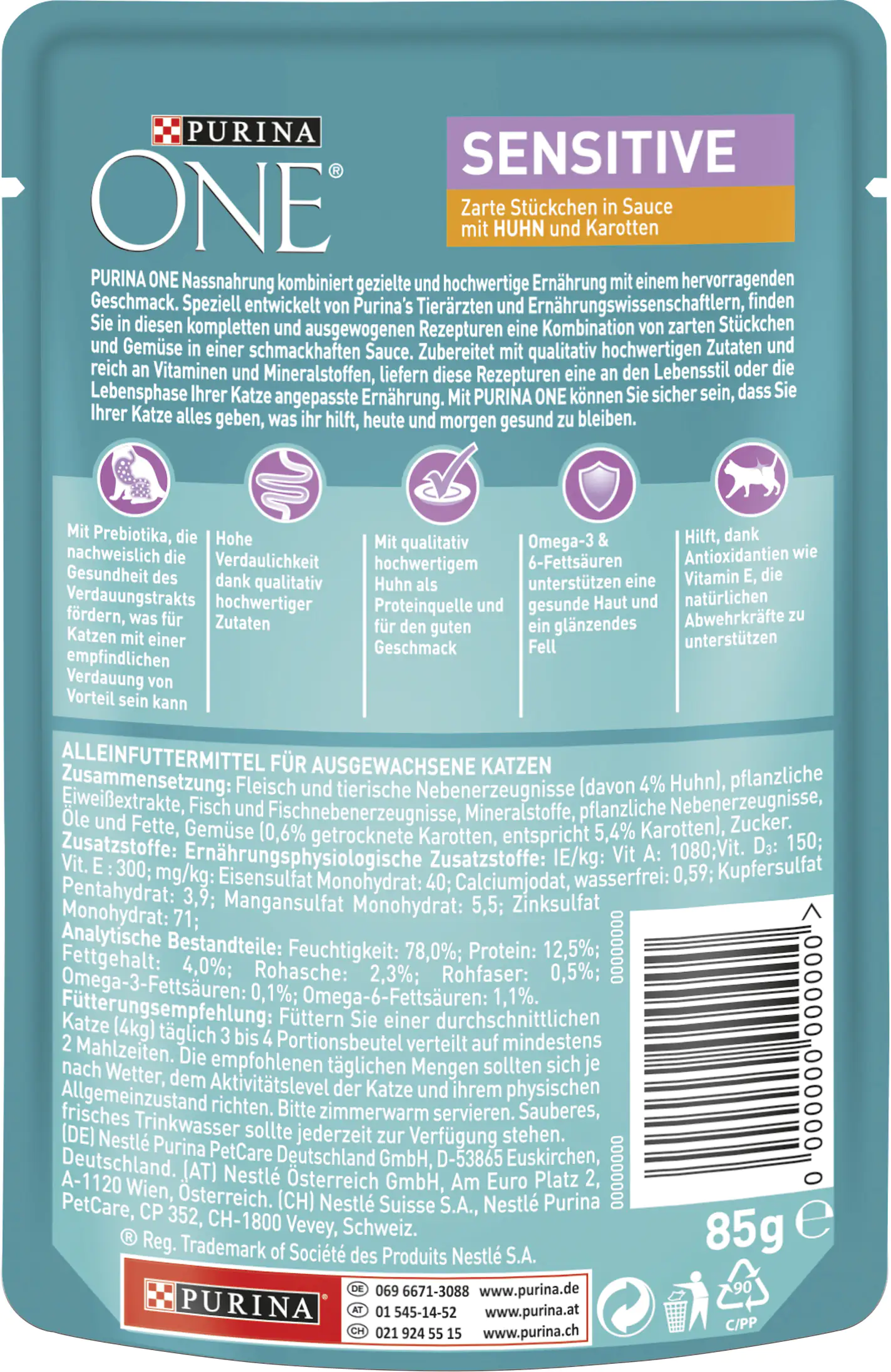 Purina ONE Sensitive Huhn Katzennassfutter 85 g Purina ONE Sensitive Huhn Katzennassfutter 85 g