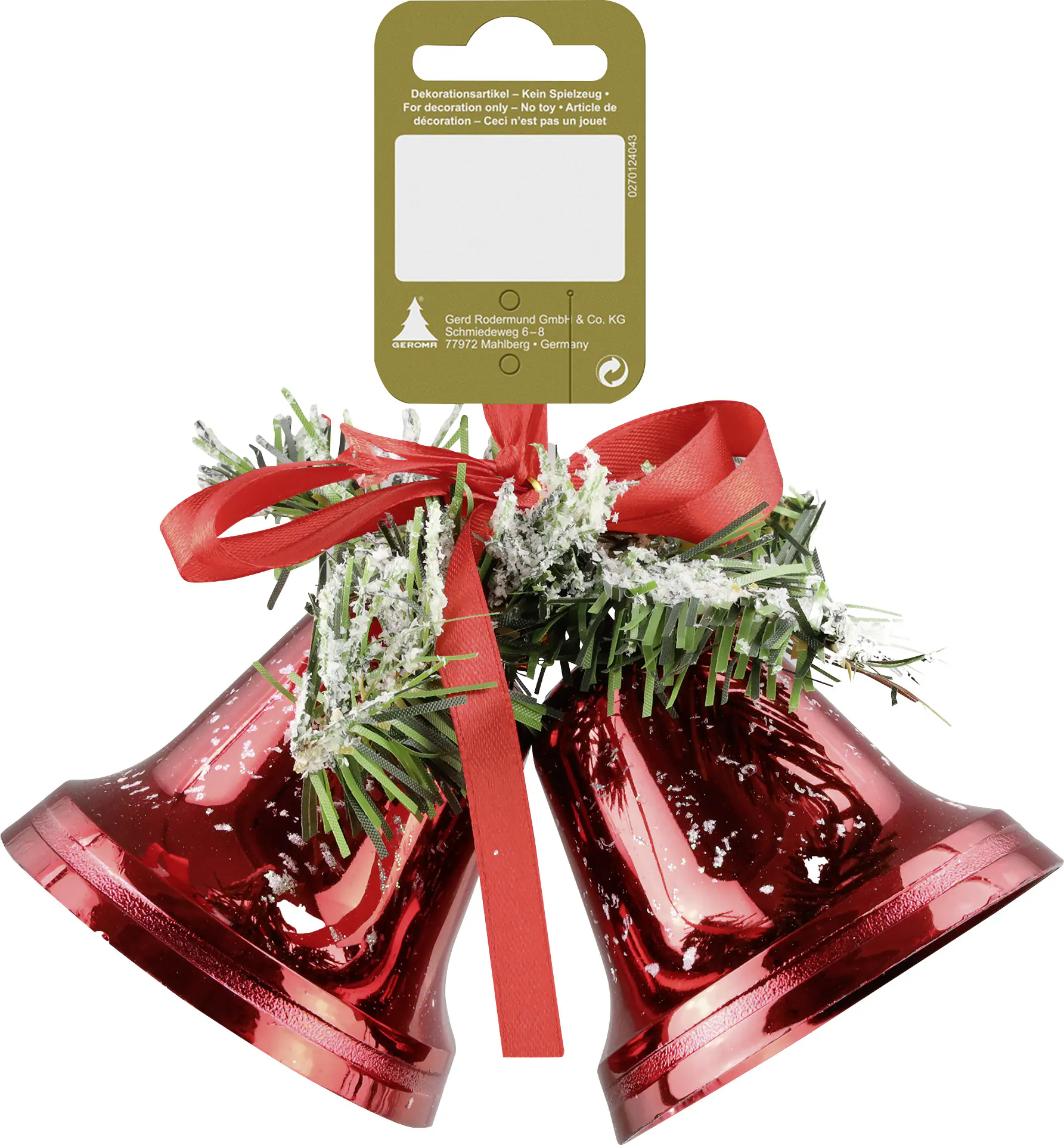 Weihnachtshänger Doppelglocke mit künstlichen Ästen aus Kunstoff 8 cm rot-grün 1 Stück