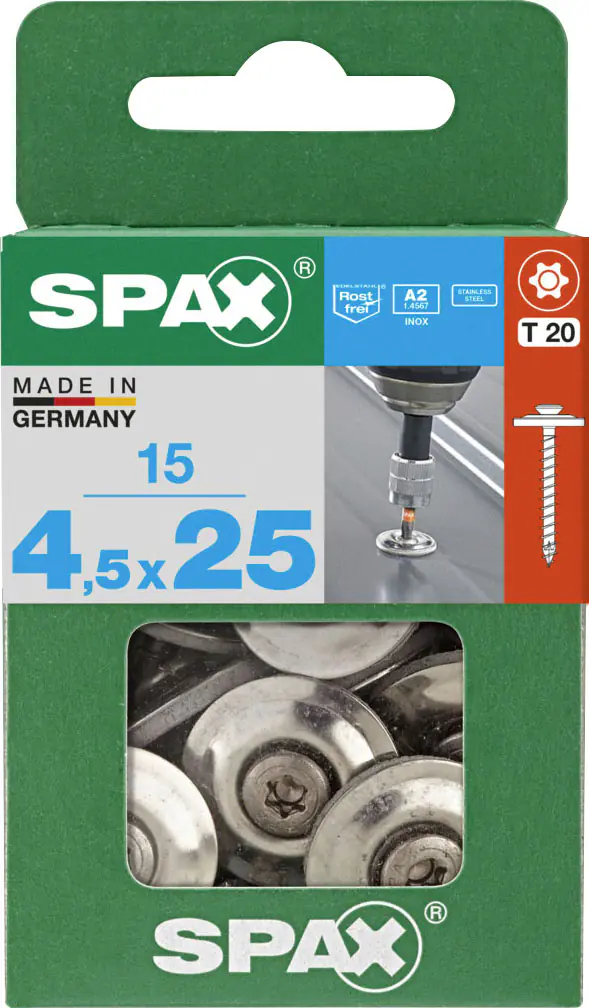 Spax Spenglerschrauben 4,5 x 25 mm T20 Vollgewinde - 15 Stk. 