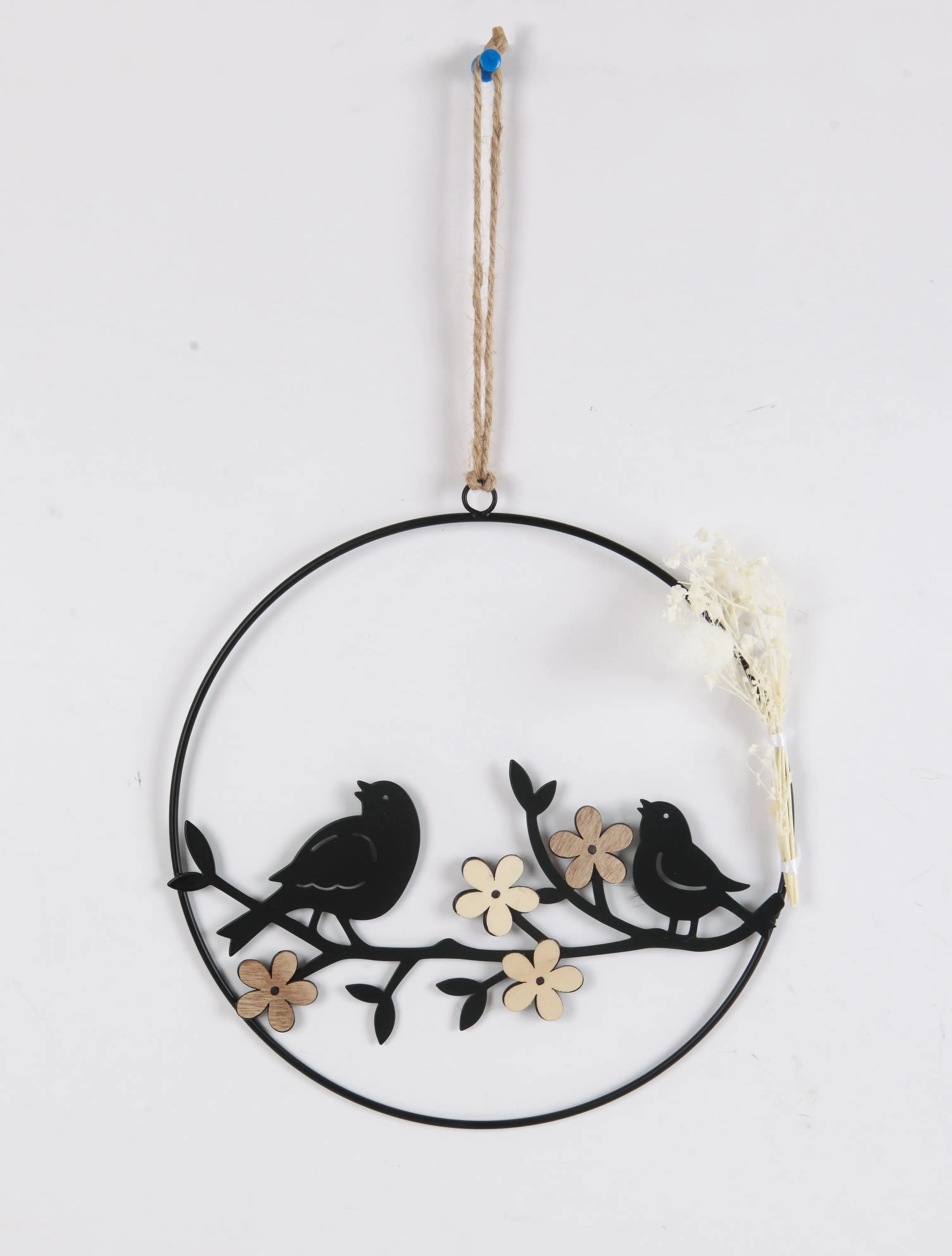 TrendLine Aufhänger Metall mit Niete Vögel 23 cm schwarz