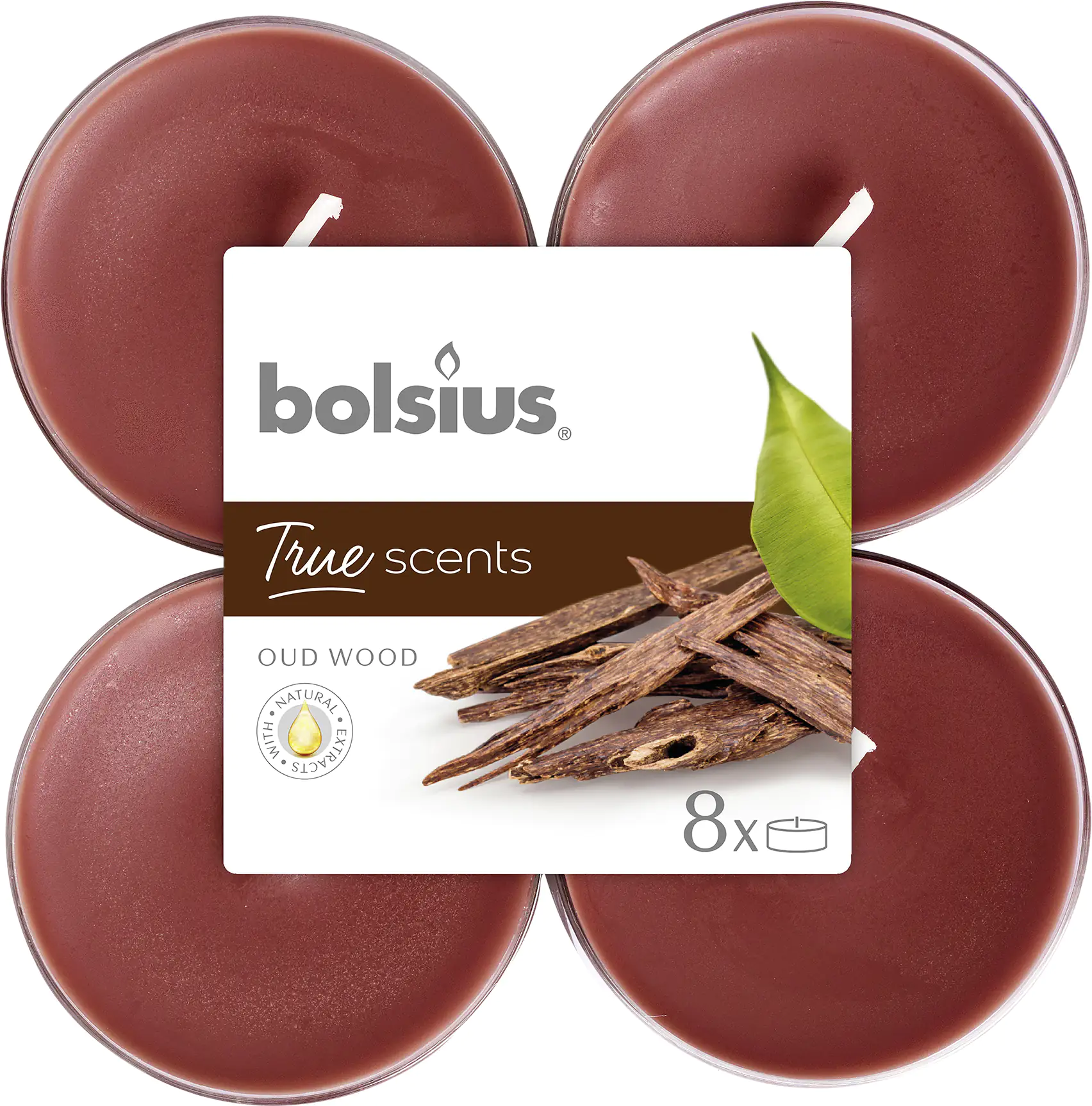 Bolsius Duftteelichter Maxi Oud Wood, Höhe 1,17 cm, Ø 4,5 cm, 6er Pack