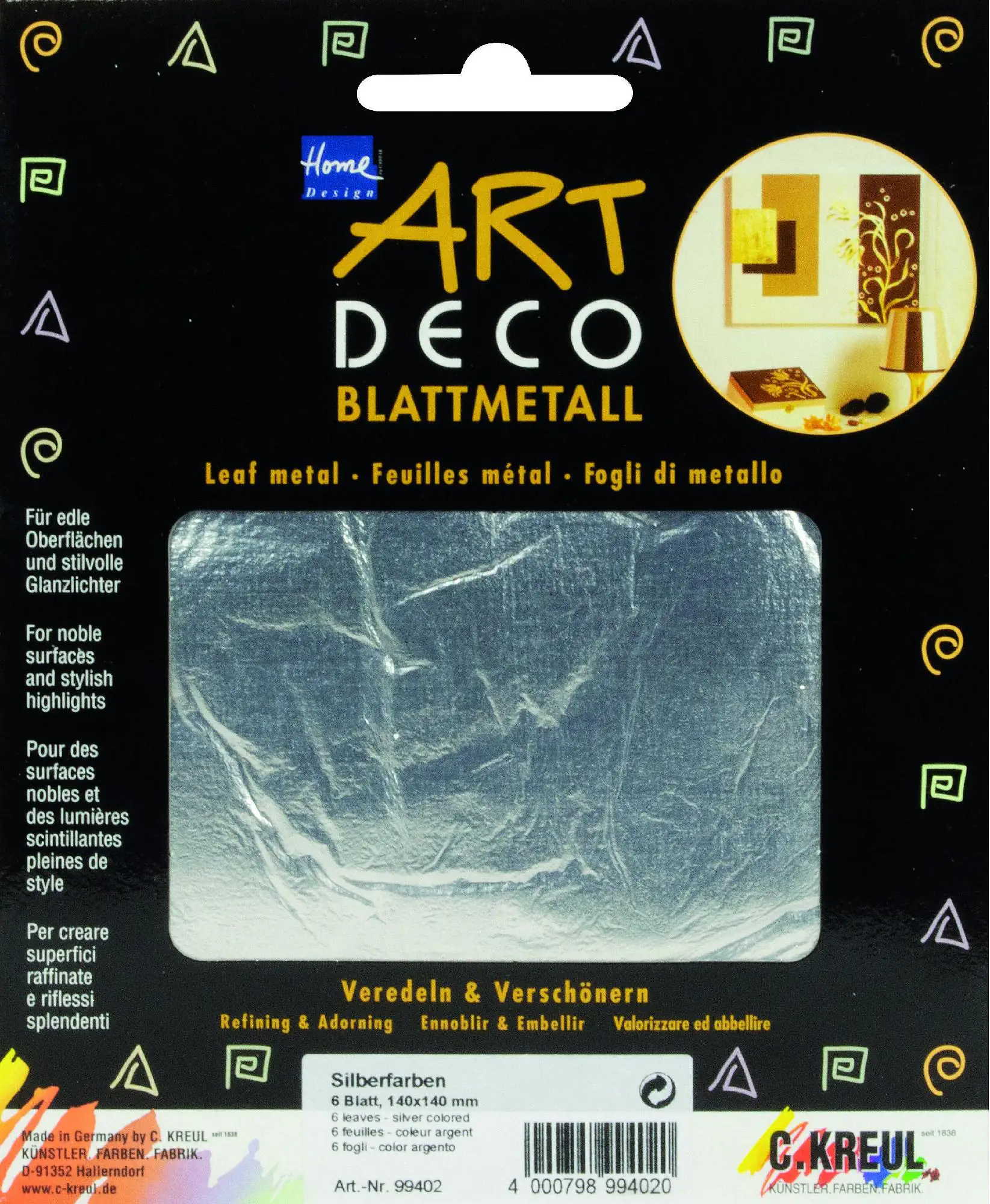 Kreul Blattmetall silber 6 Blatt 140 x 140 mm