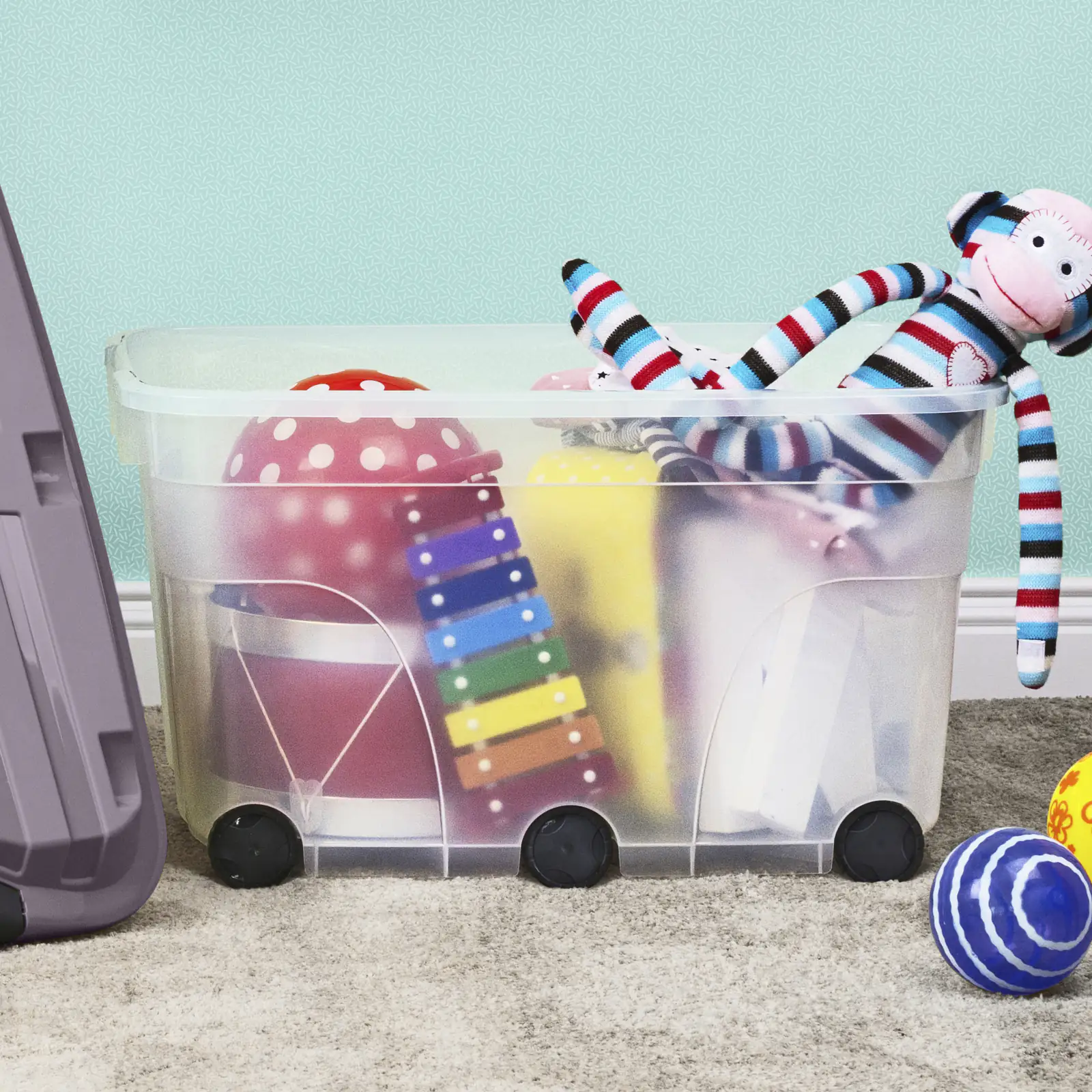 Rotho Aufbewahrungsbox Roller 6 mit Rollen und Deckel 57 L anthrazit