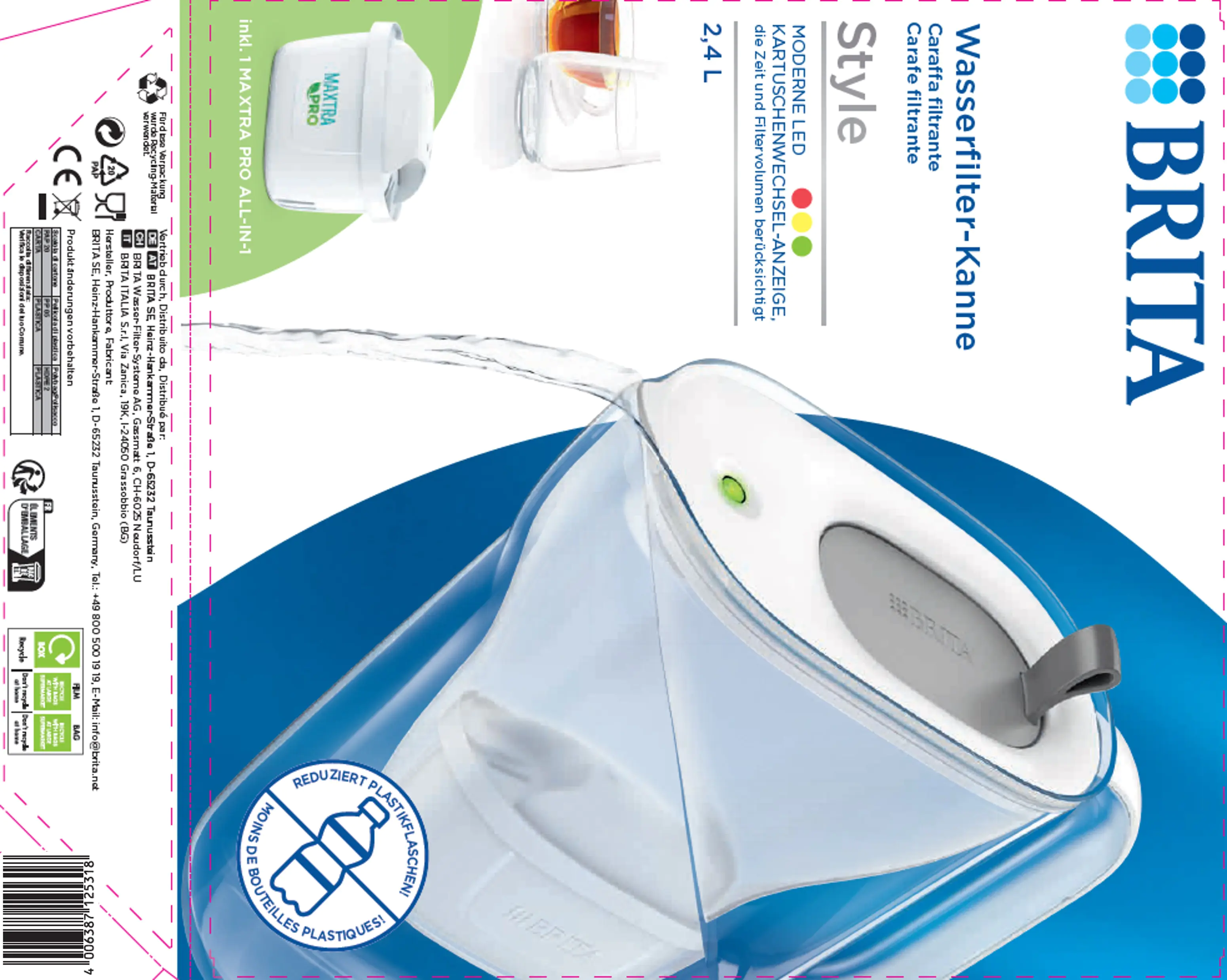Brita Wasserfilter-Kanne Style weiss/grau 2,4 l Füllmenge Brita Wasserfilter-Kanne Style weiss/grau 2,4 l Füllmenge