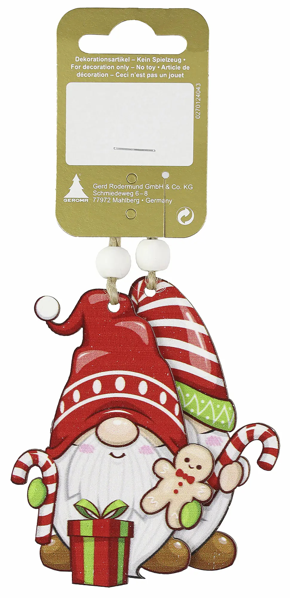 Weihnachtsanhänger Wichtel aus Holz 9 cm rot weiß grün 2 Stück