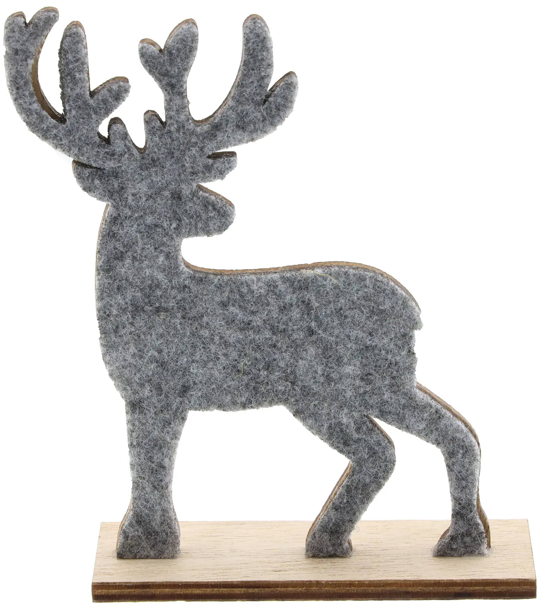 Dekoaufsteller Hirsch Holz Filz 13 cm grau natur 