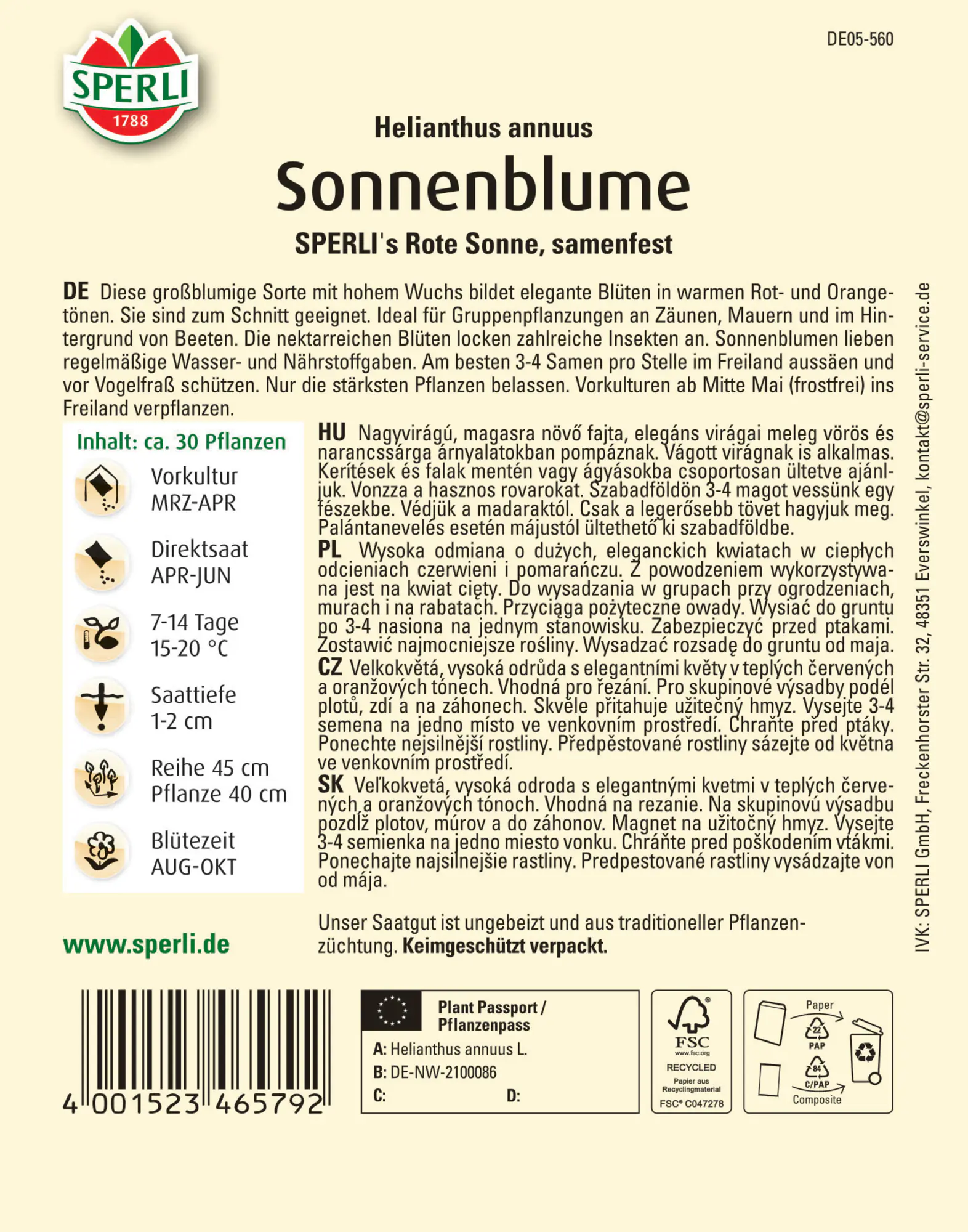 Sperli Sonnenblume SPERLI's Rote Sonne
