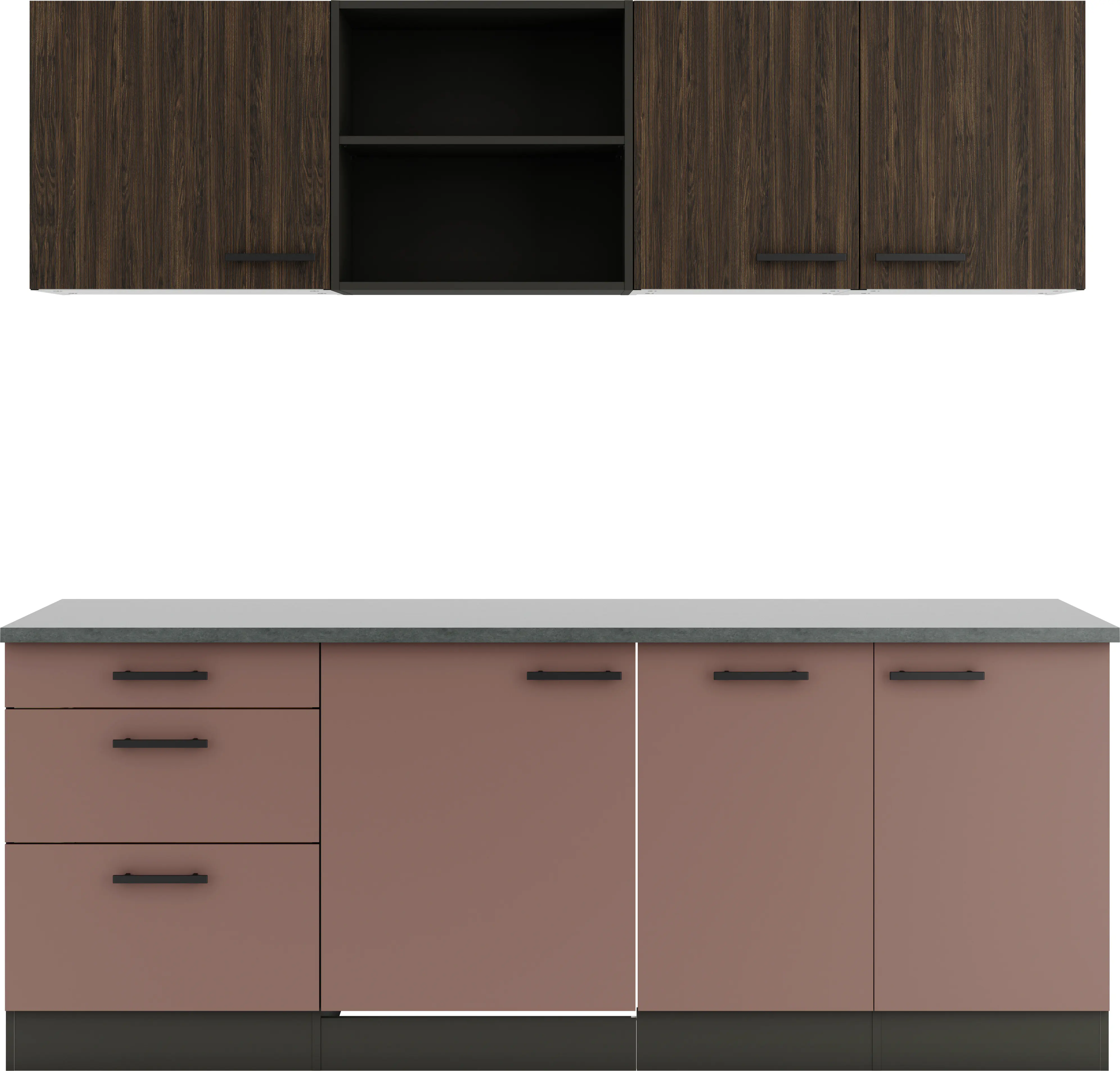 Optifit Küchenzeile Rimini 409/Nizza 407 ohne Geräte nussbaum/rostrot 210 cm 