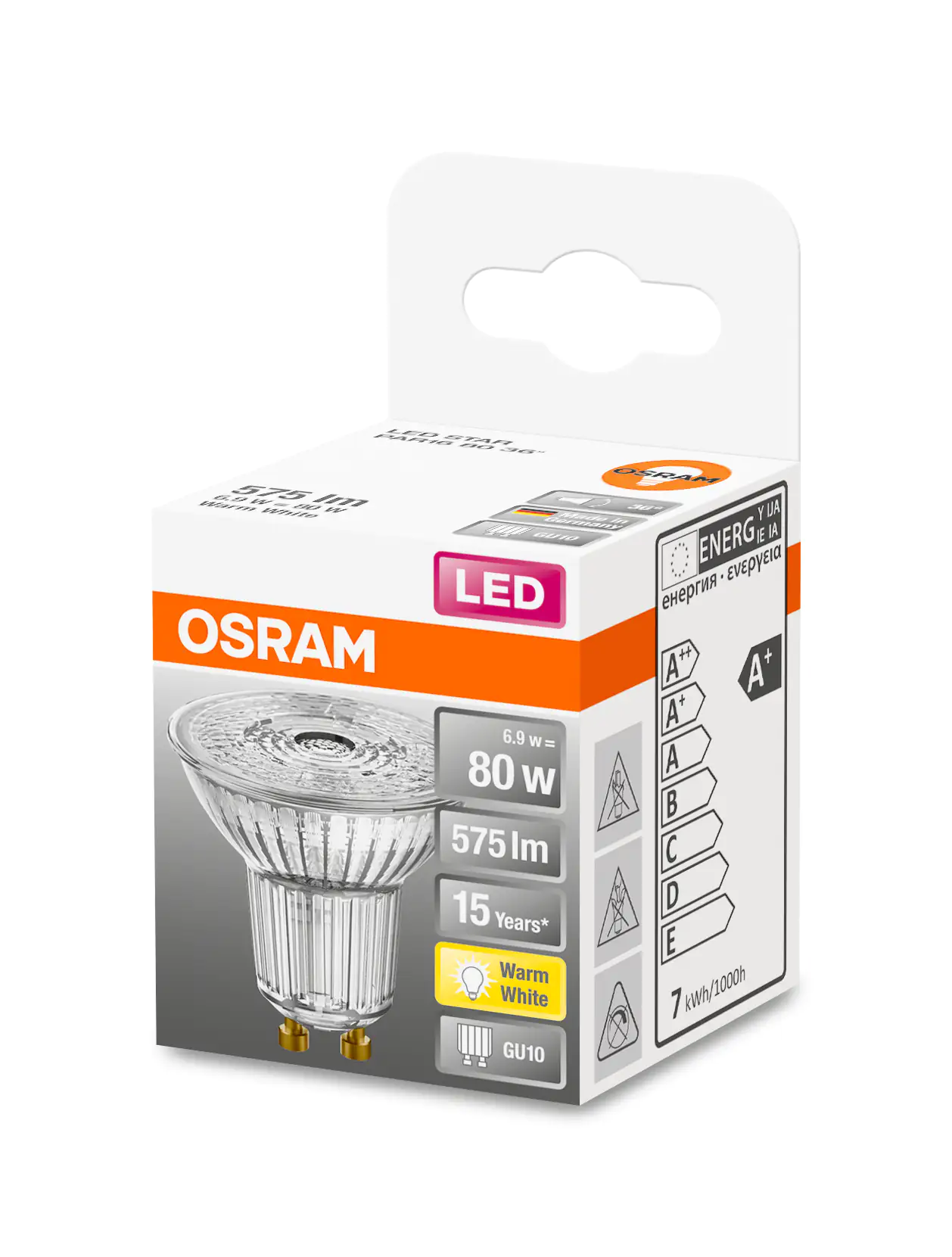4058075112605 Osram LED Reflektor Star PAR16 80 GU10 6,9W warmweiß, klar
