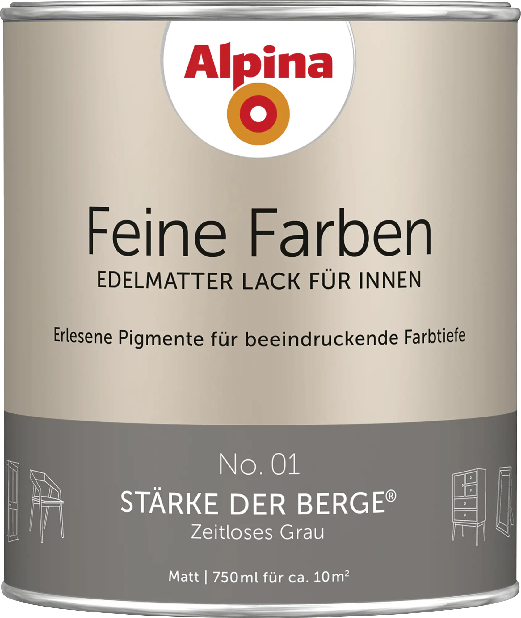 Alpina Feine Farben Lack No. 01 Stärke der Berge  grau edelmatt 750 ml Alpina Feine Farben Lack No. 01 Stärke der Berge  grau edelmatt 750 ml