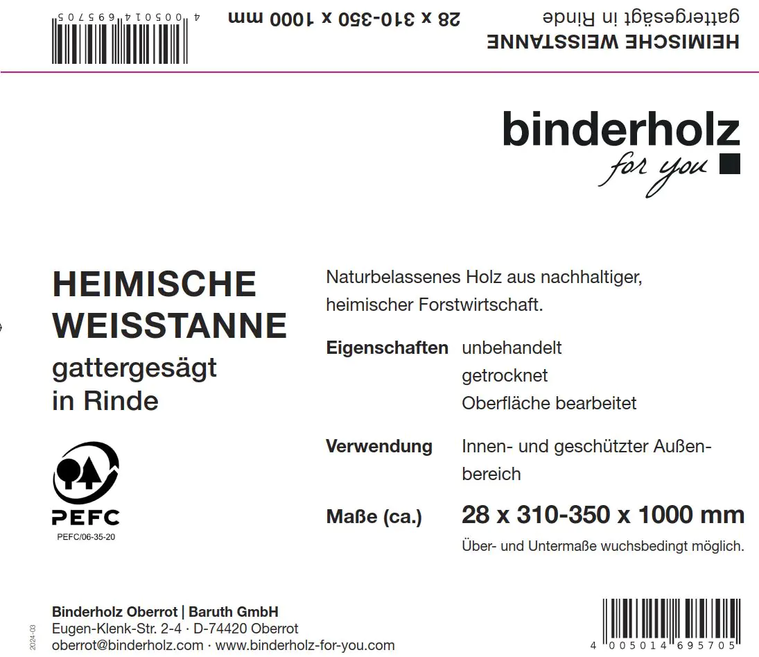 Massivholzbrett Weißtanne mit Baumkante 100 x 31 - 35 cm, 28 mm