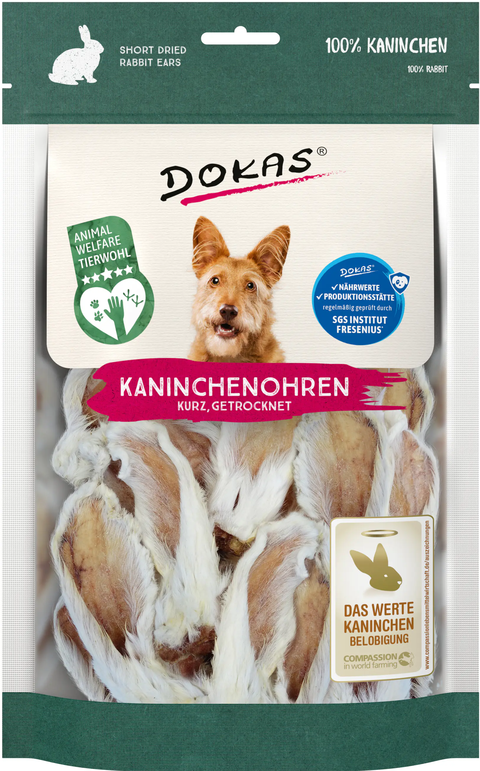 Dokas Kaninchenohren mit Fell 100 g, getrocknet
