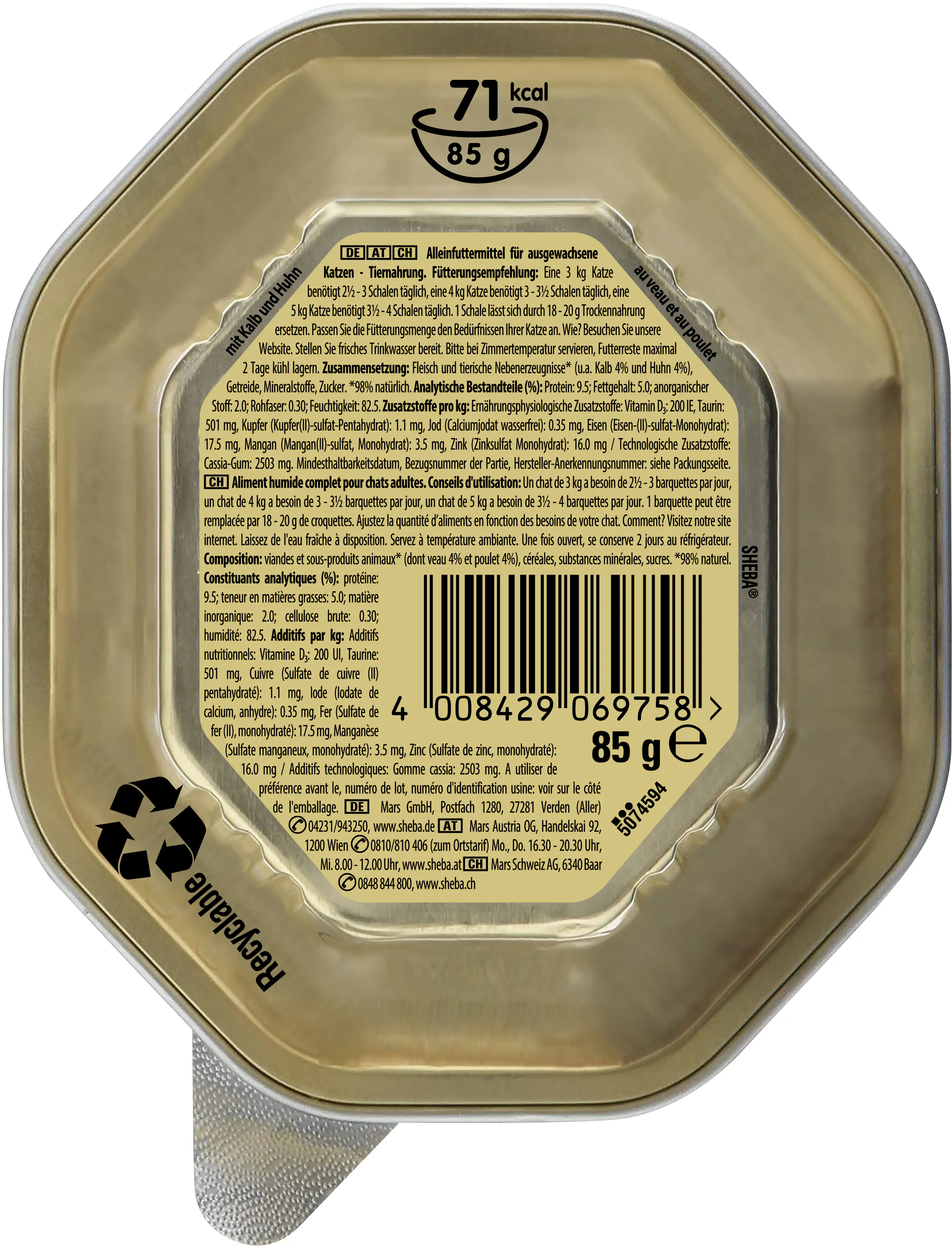 Sheba Classics in Pastete Katzennassfutter Adult 85 g Kalb & Huhn