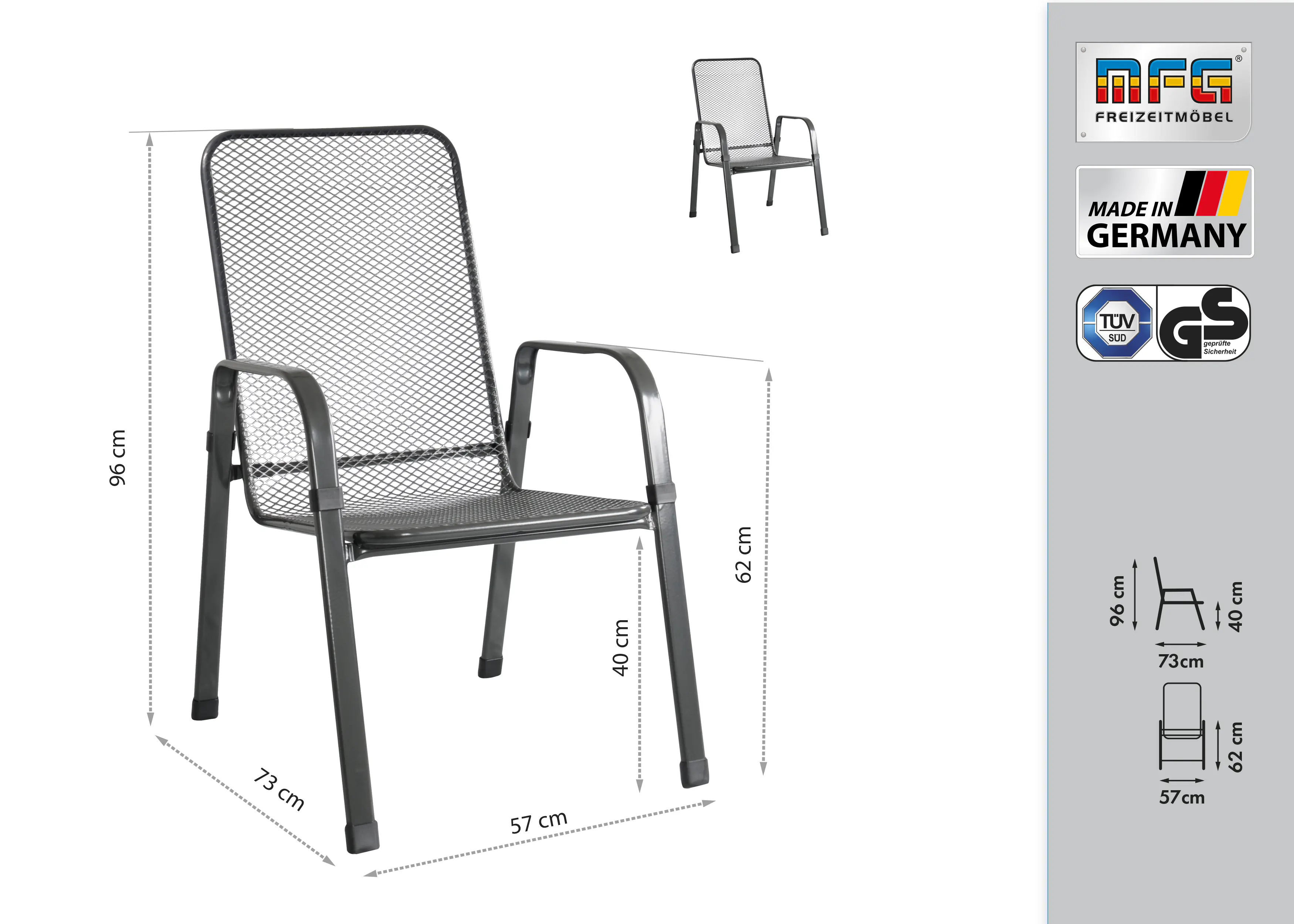 MFG Gartenstuhl wetterfest Stahl Mec-Stor stapelbar