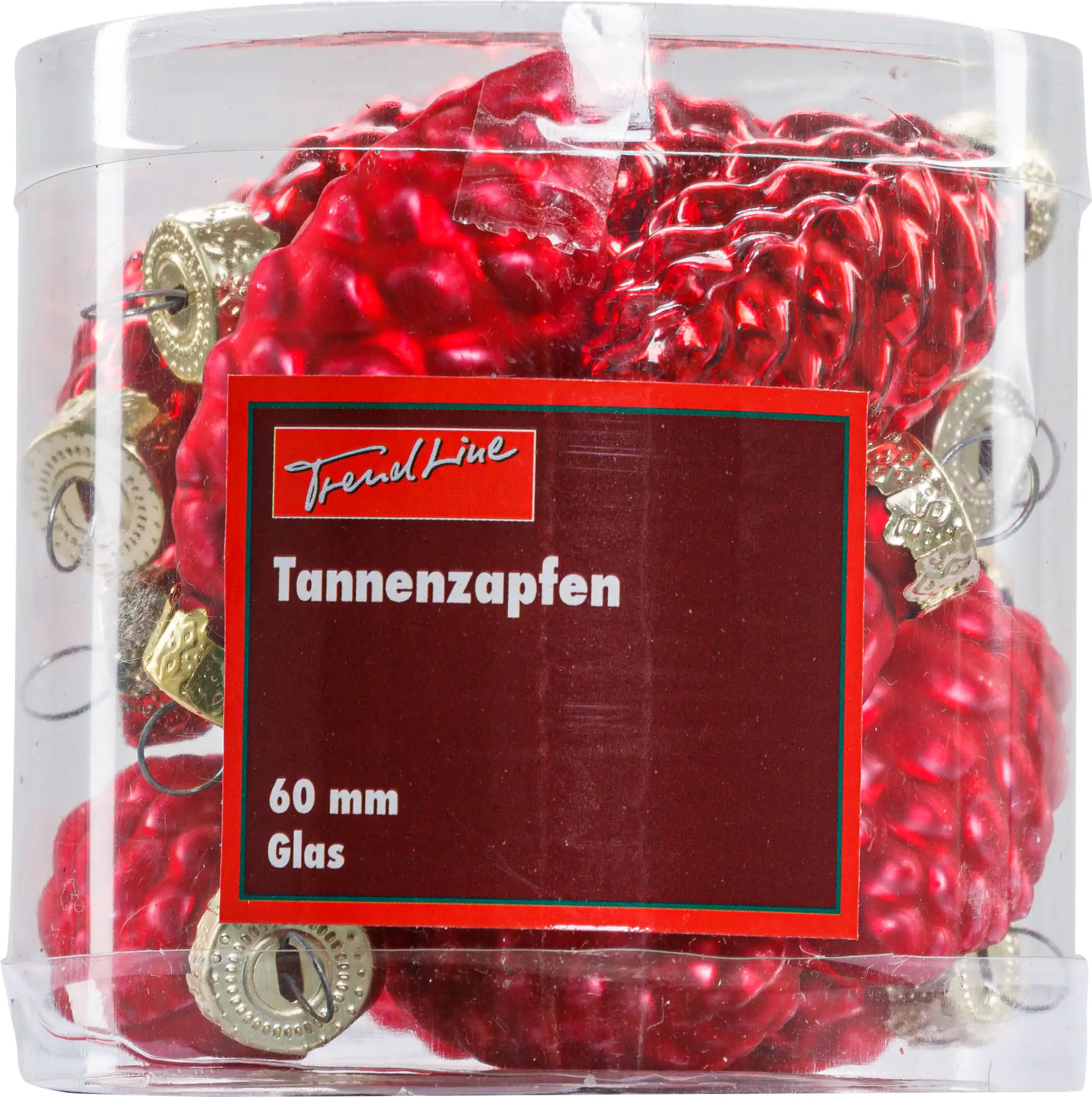 2076601538554_01 TrendLine Weihnachtskugeln Glas-Tannenzapfen 6 cm rot 12 Stück