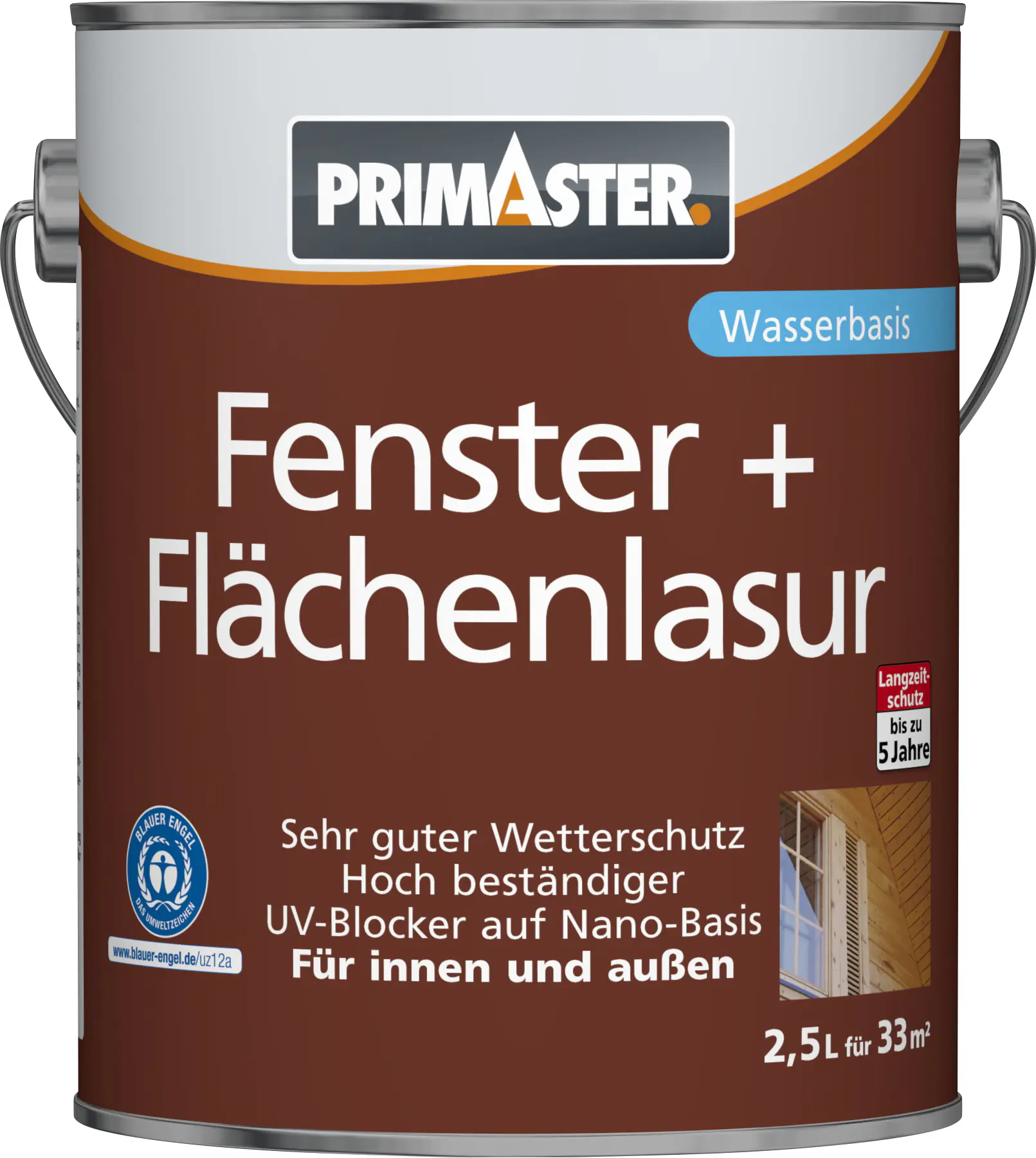 Primaster Fenster und Flächenlasur 2,5 L mahagoni