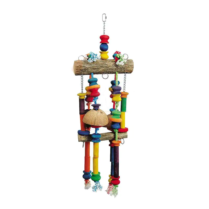 Ollesch Vogelspielzeug 84 cm Holz mit Seilen und Ketten bunt Ollesch Vogelspielzeug 84 cm Holz mit Seilen und Ketten bunt