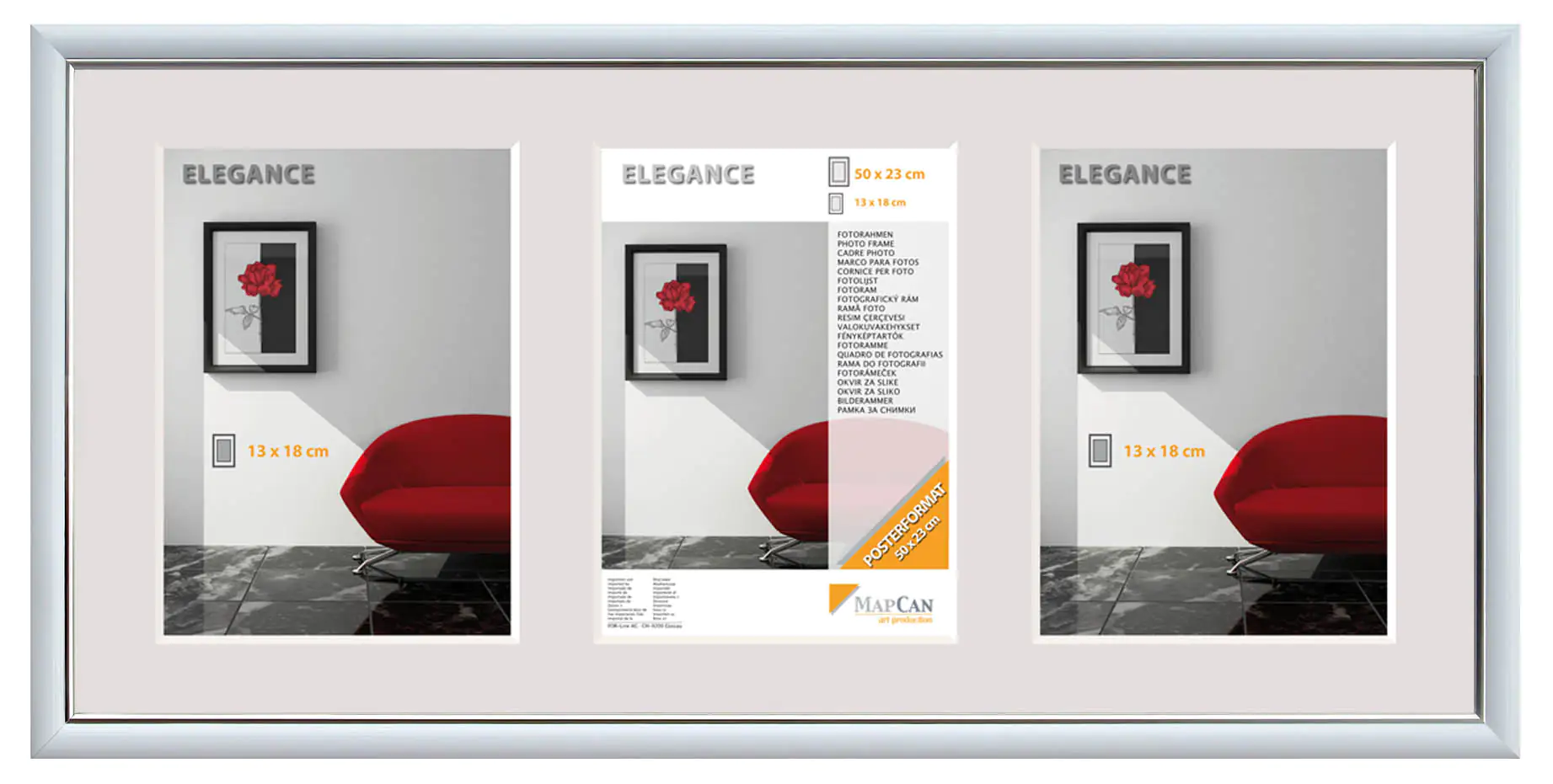 Kunststoff Bilderrahmen Elegance weiß-metallic-silber, 23 x 50 cm