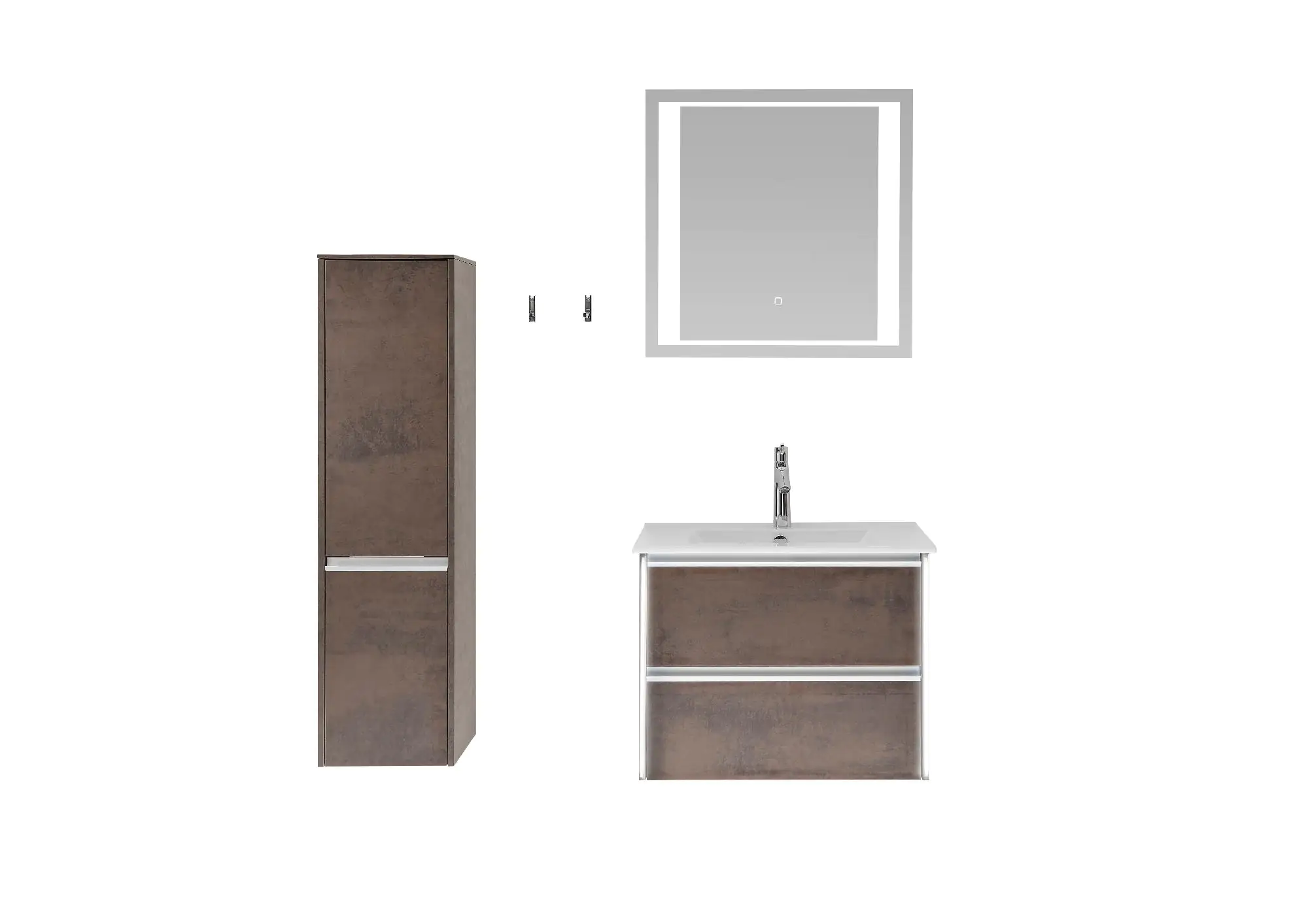 Pelipal Badmöbel-Set 6040 Oxid Ferro quer mit Funktionsspiegel + Midischrank 104 cm