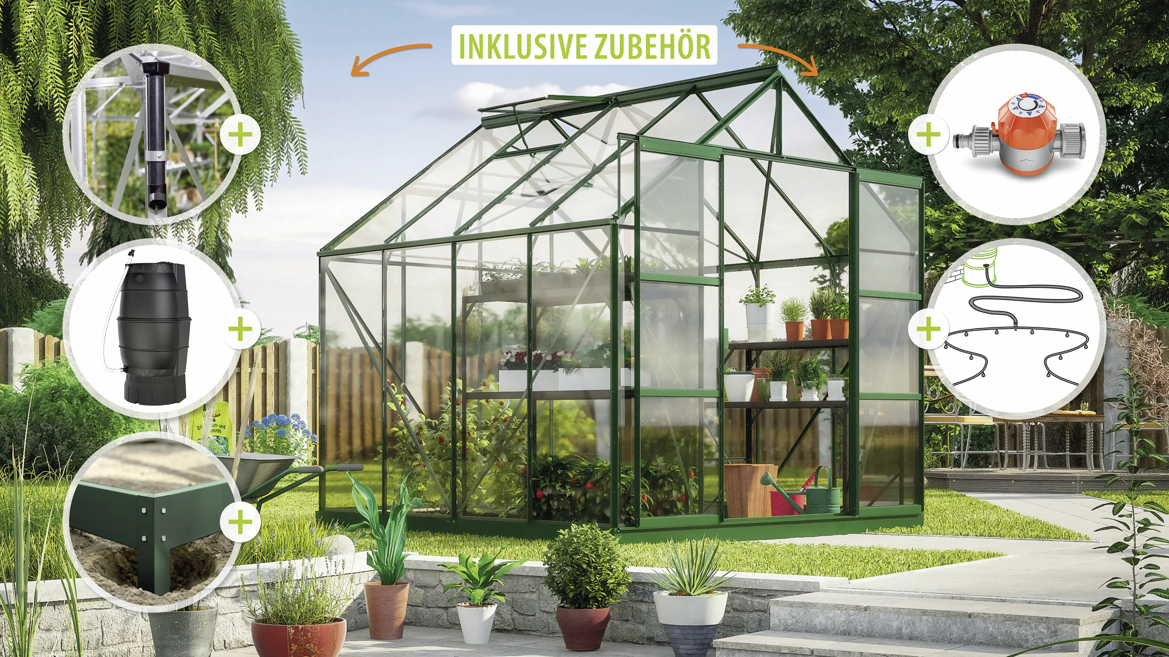 Vitavia Gewächshaus-Set Uranus 6700 ESG 3 mm smaragd 254 x 254 cm 