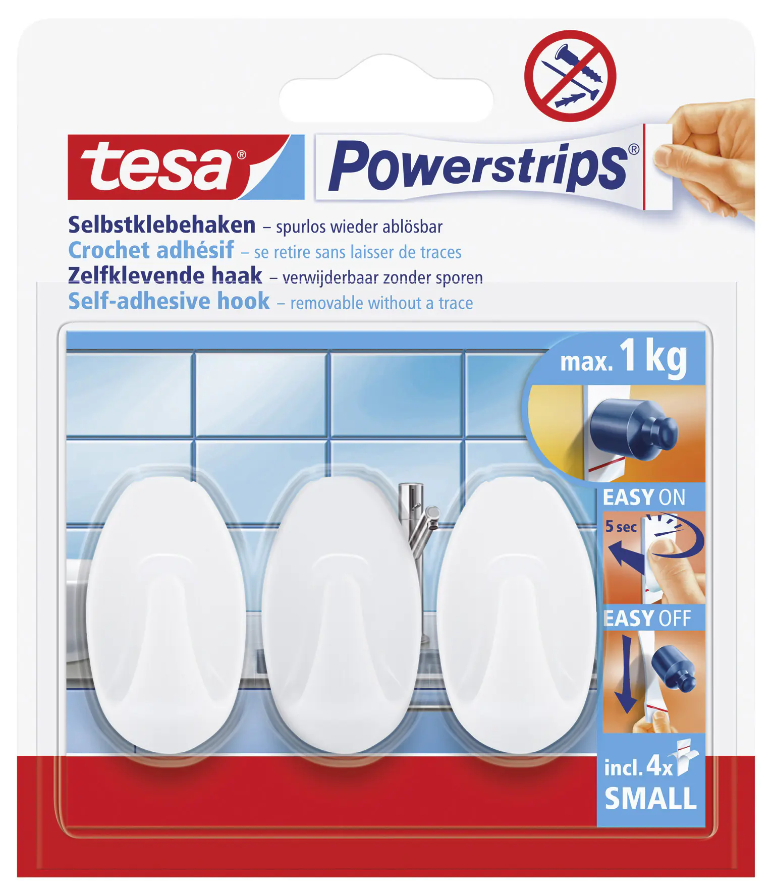 tesa Haken Powerstrip Small 3er-Set, oval, weiß
