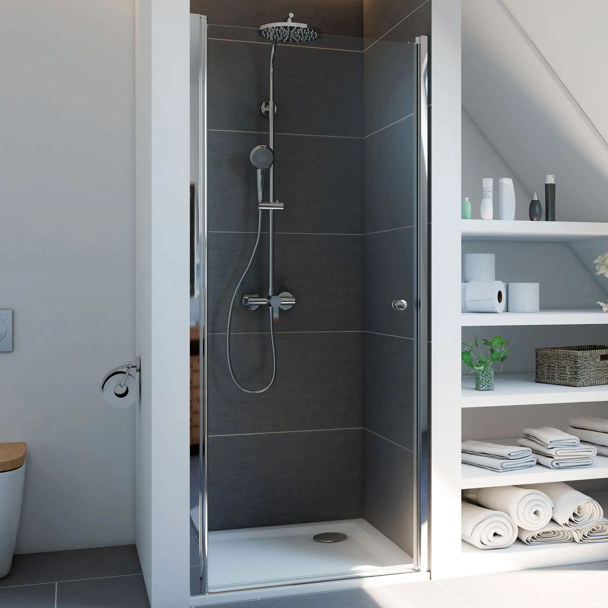 Breuer Elana Dusch-Drehtür für Nische 100 cm breit, Alu silber, Klarglas hell +CER-Beschichtung