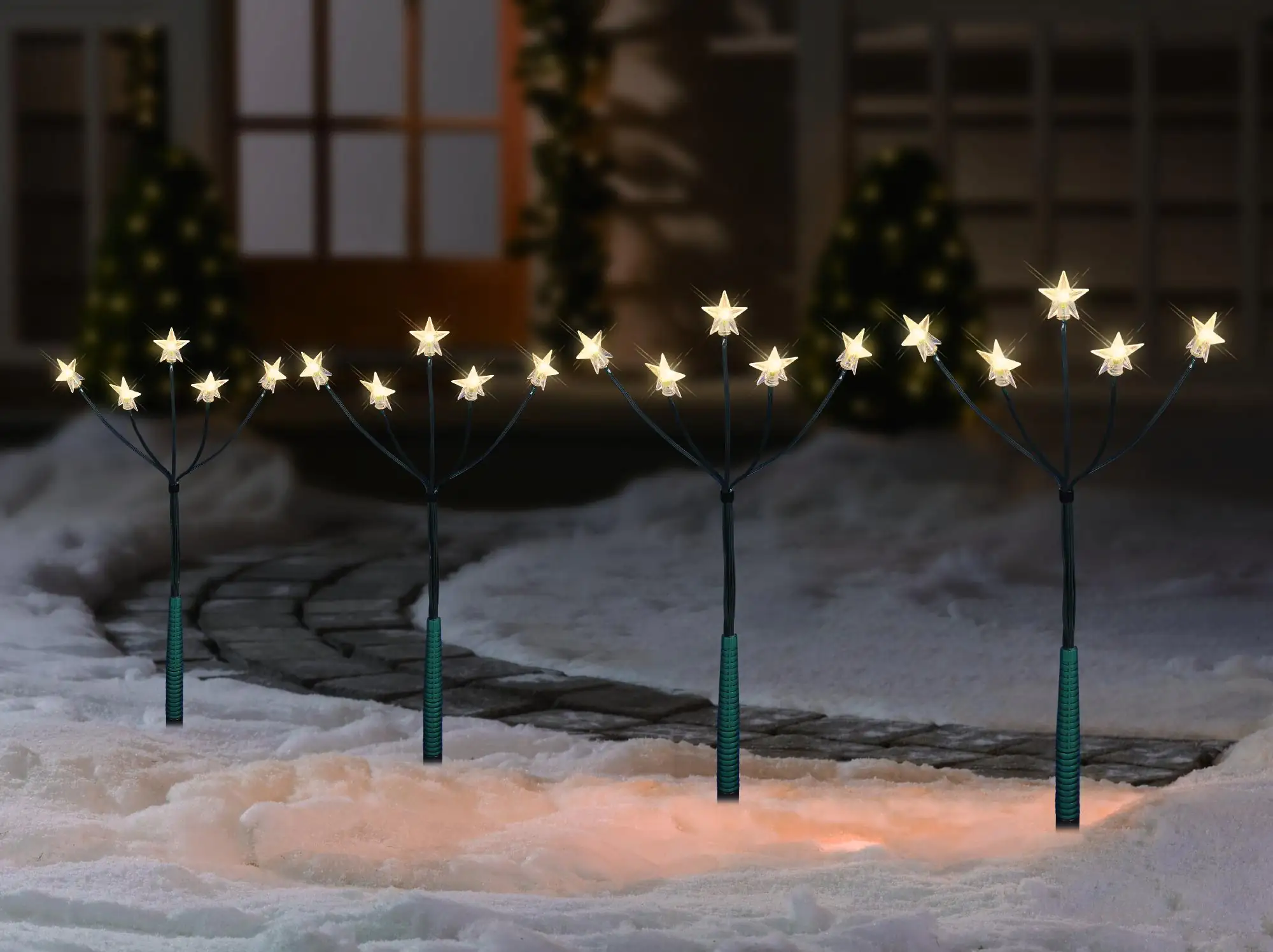 TrendLine LED Gartenstecker Sternen H: 60 cm 4 Stück warmweiß Außen mit Timer